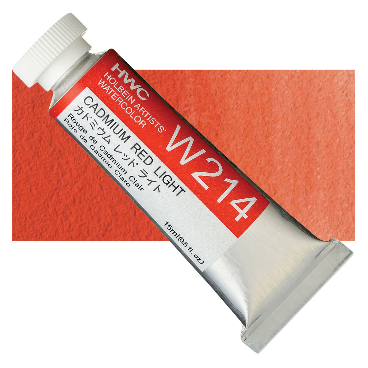 Holbein Artists' Watercolor - Cadmium Red Light, 15 ml tube and swatch