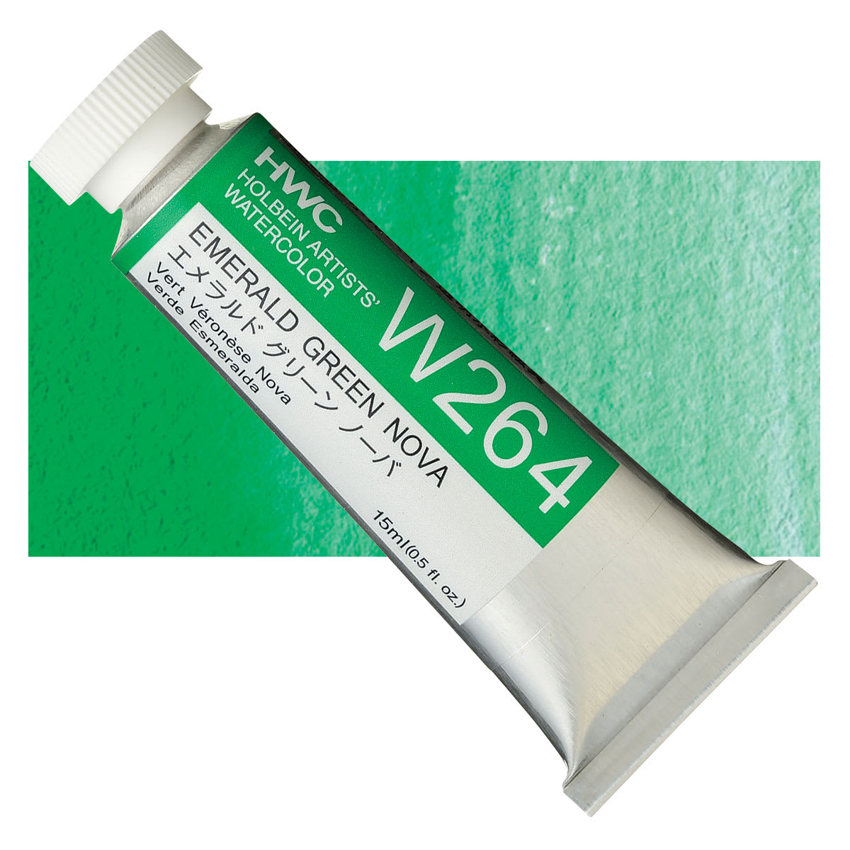 Holbein Artists' Watercolor - Emerald Green Nova, 15 ml tube and swatch