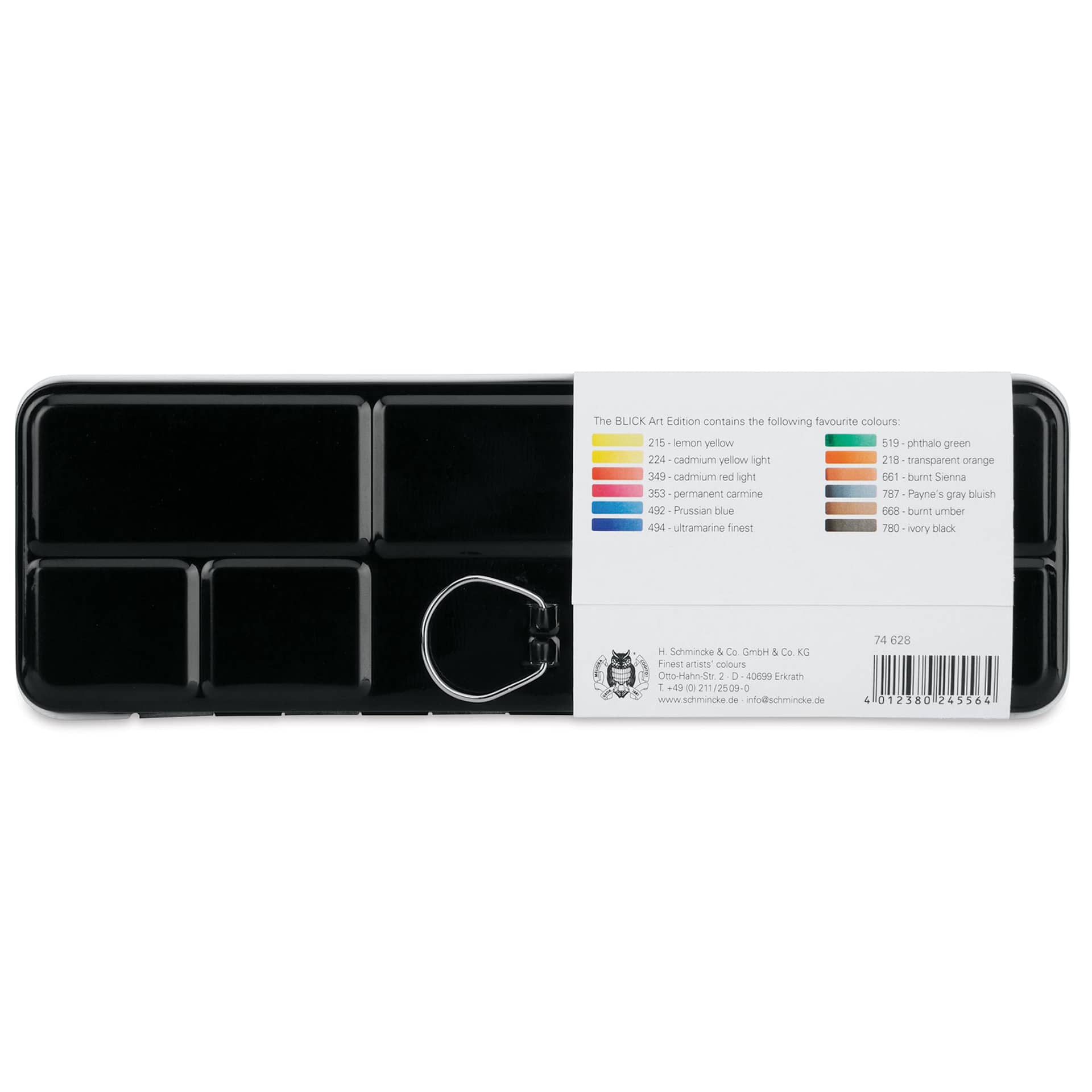 Schmincke Horadam Aquarell Watercolor Pans - __Blick Exclusive!__ Set of 12 Graphic Tin, Half Pans (back of tin)