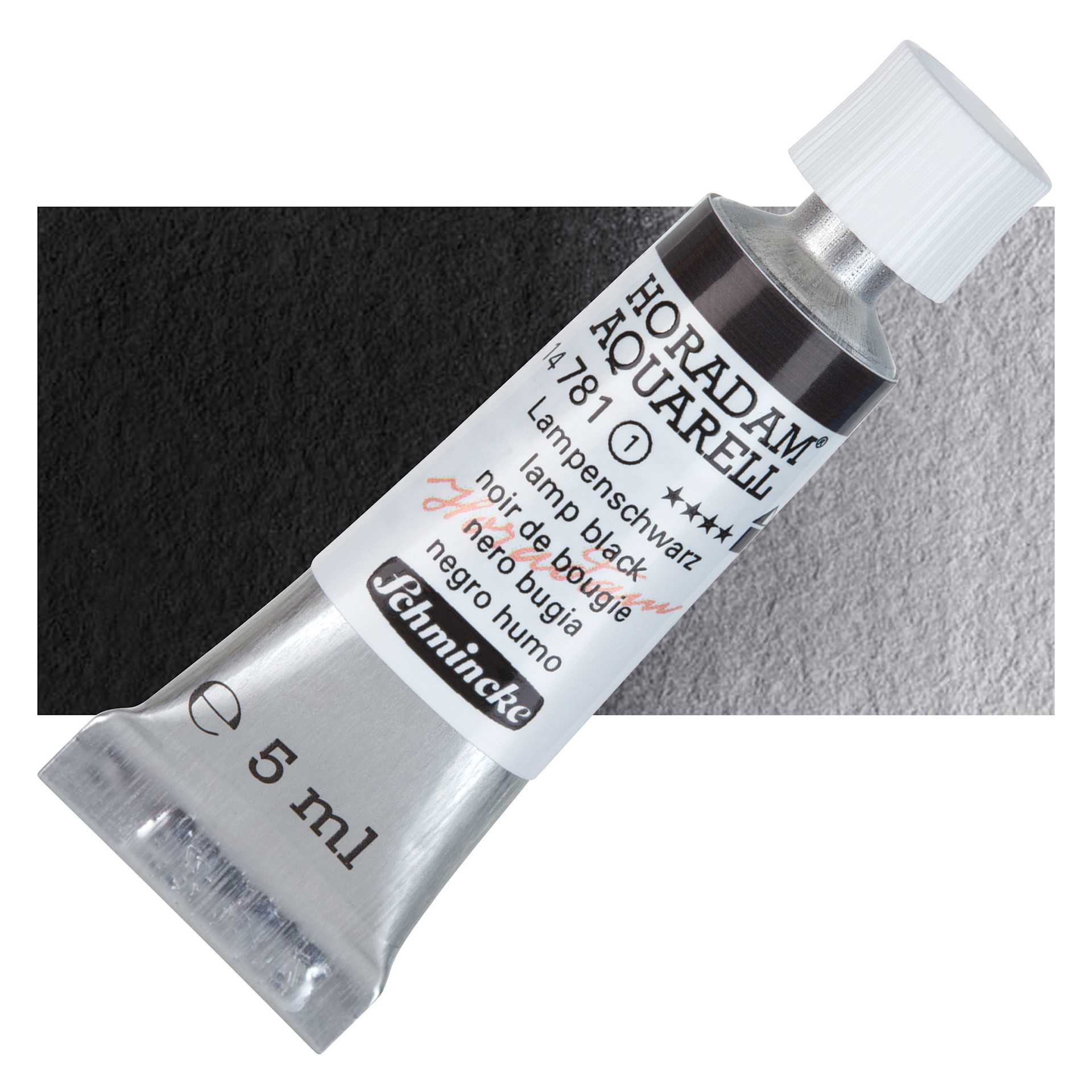 Schmincke Horadam Aquarell Watercolor - Lamp Black, 5 ml tube and swatch