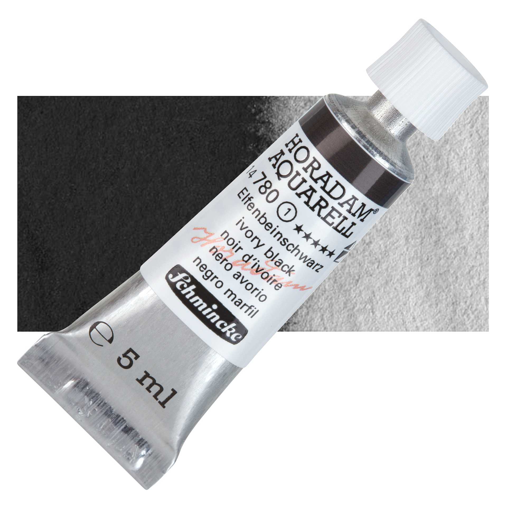 Schmincke Horadam Aquarell Watercolor - Ivory Black, 5 ml tube and swatch