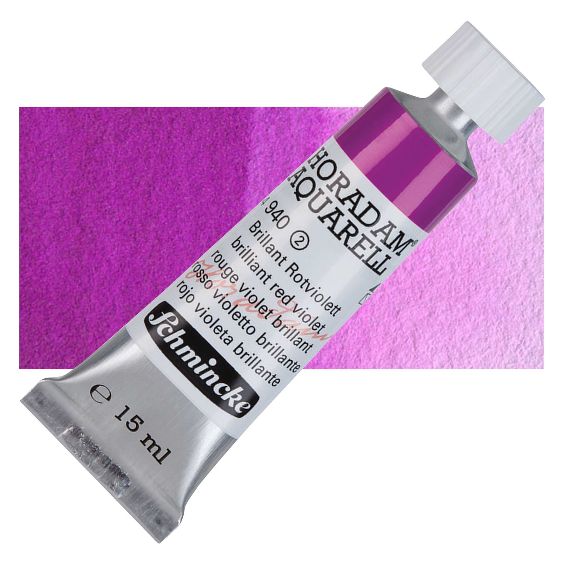 Schmincke Horadam Aquarell Artist Watercolor - Brilliant Red Violet, 15 ml tube and swatch