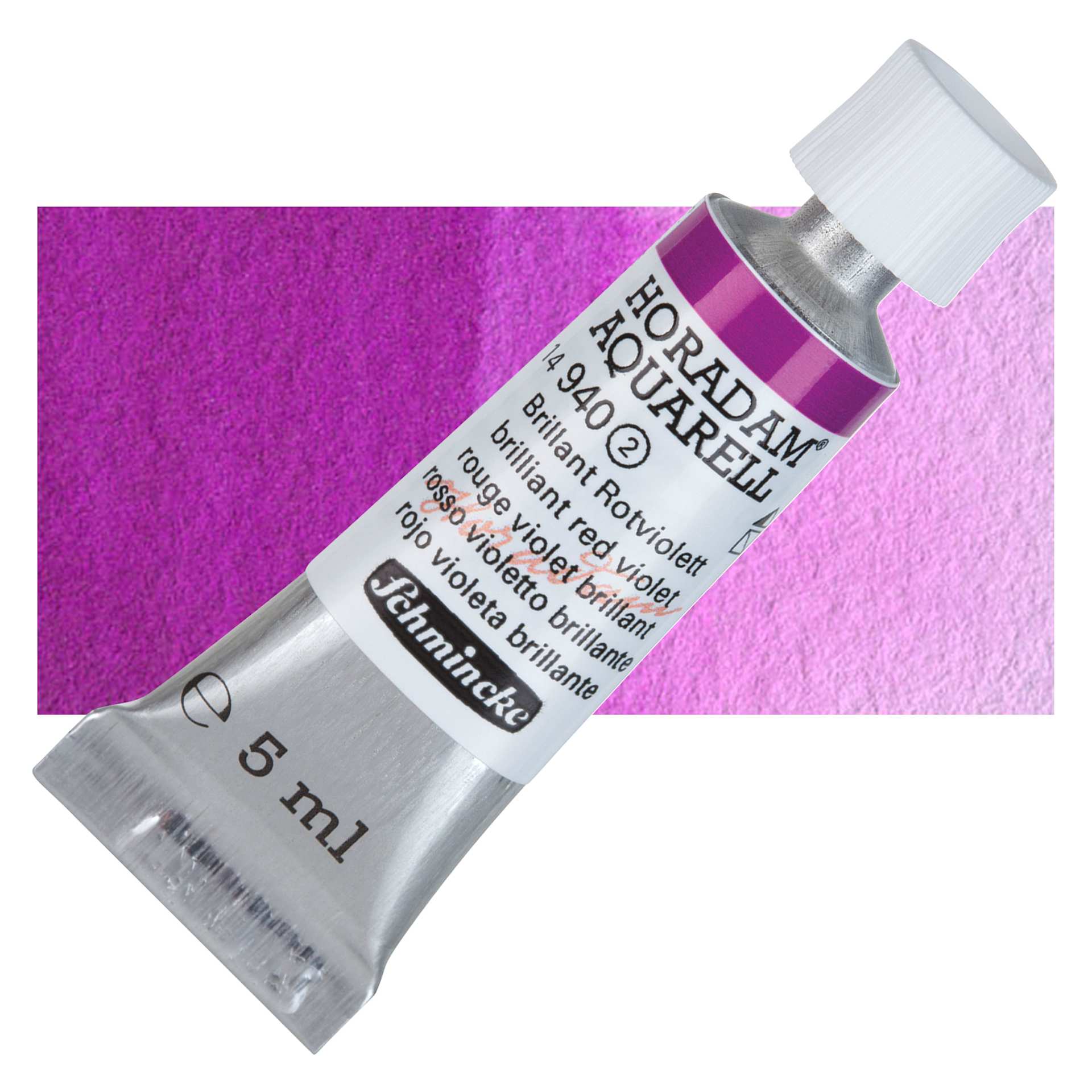 Schmincke Horadam Aquarell Artist Watercolor - Brilliant Red Violet, 5 ml tube and swatch