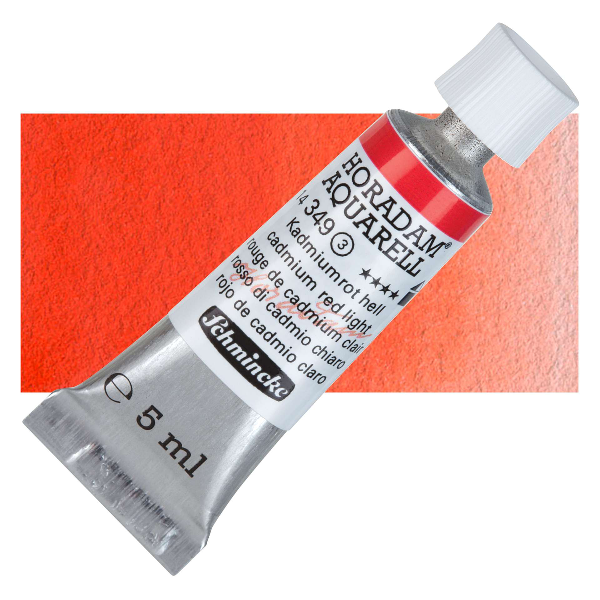 Schmincke Horadam Aquarell Artist Watercolor - Cadmium Red Light, 5 ml tube and swatch