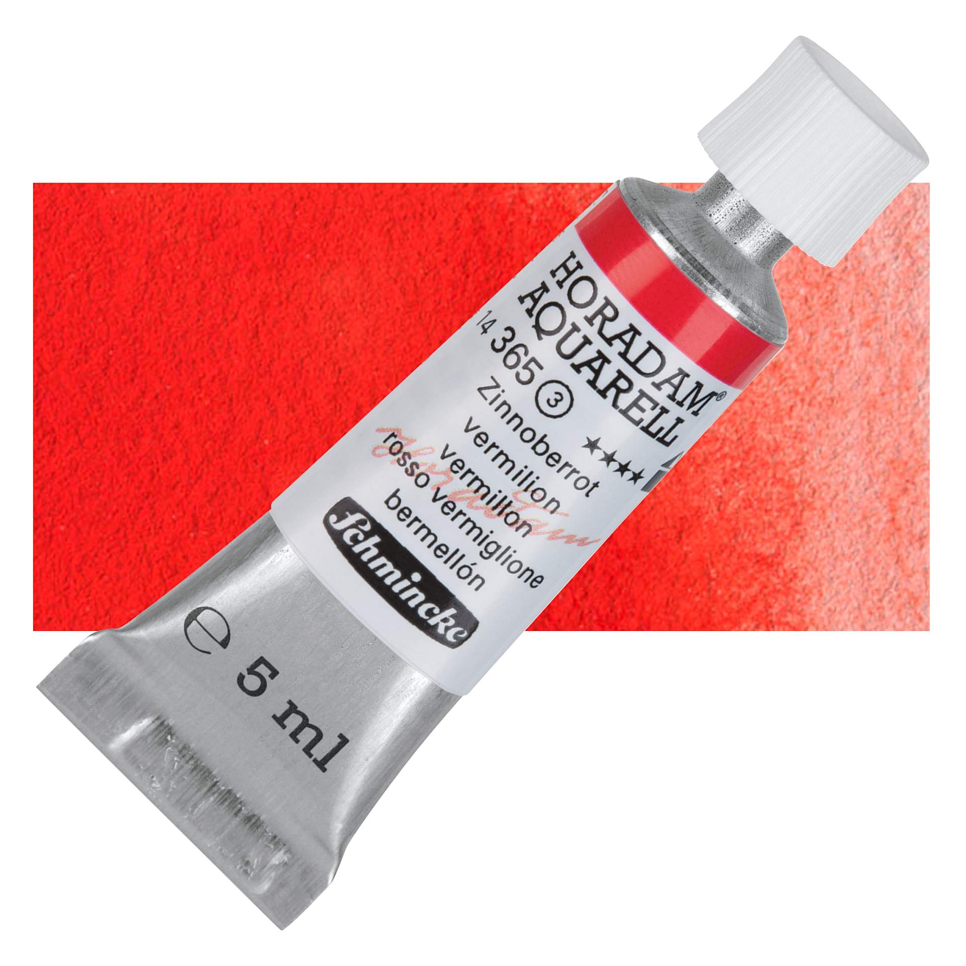 Schmincke Horadam Aquarell Artist Watercolor - Vermilion, 15 ml tube and swatch