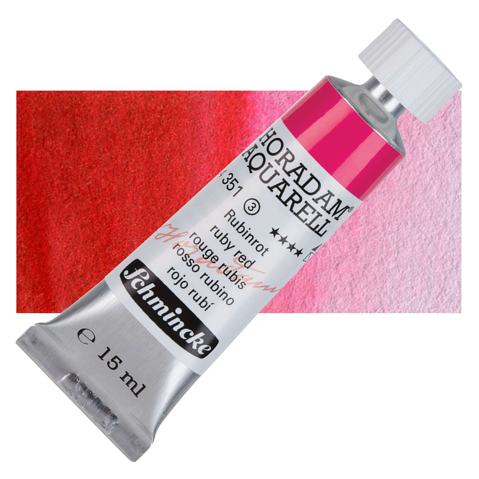 Schmincke Horadam Aquarell Watercolor - Ruby Red, 15 ml tube and swatch