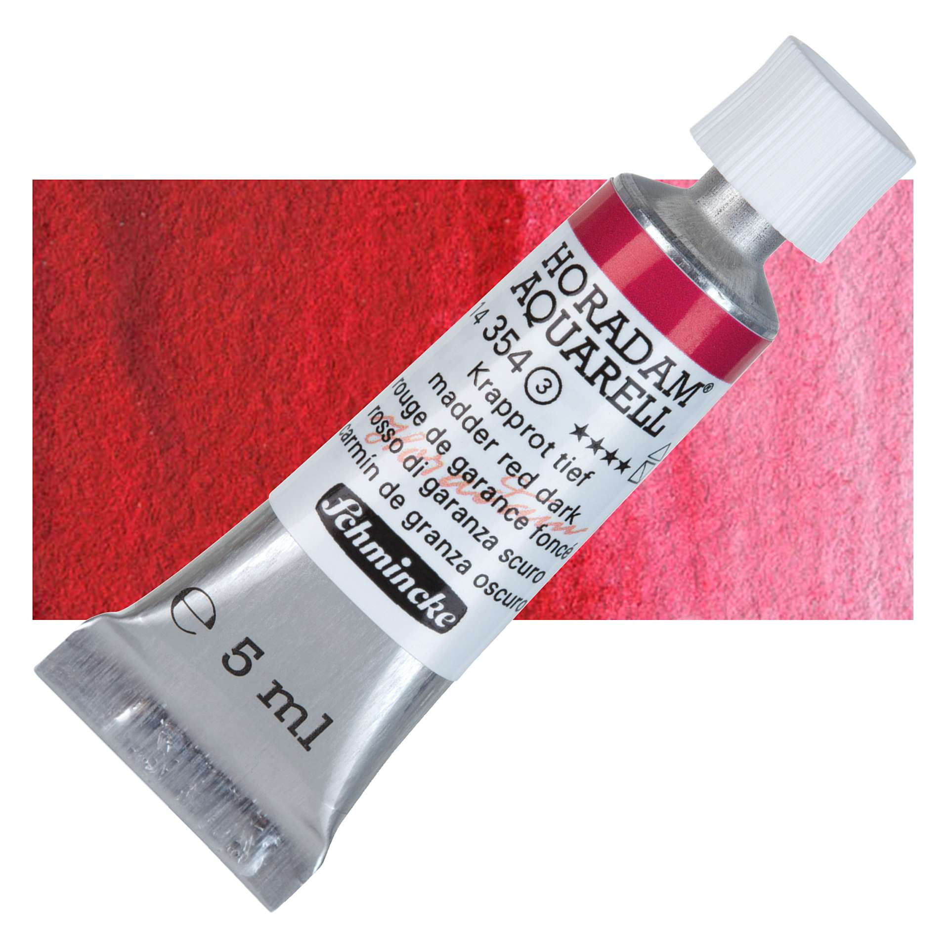 Schmincke Horadam Aquarell Watercolor - Madder Red Dark, 5 ml tube and swatch