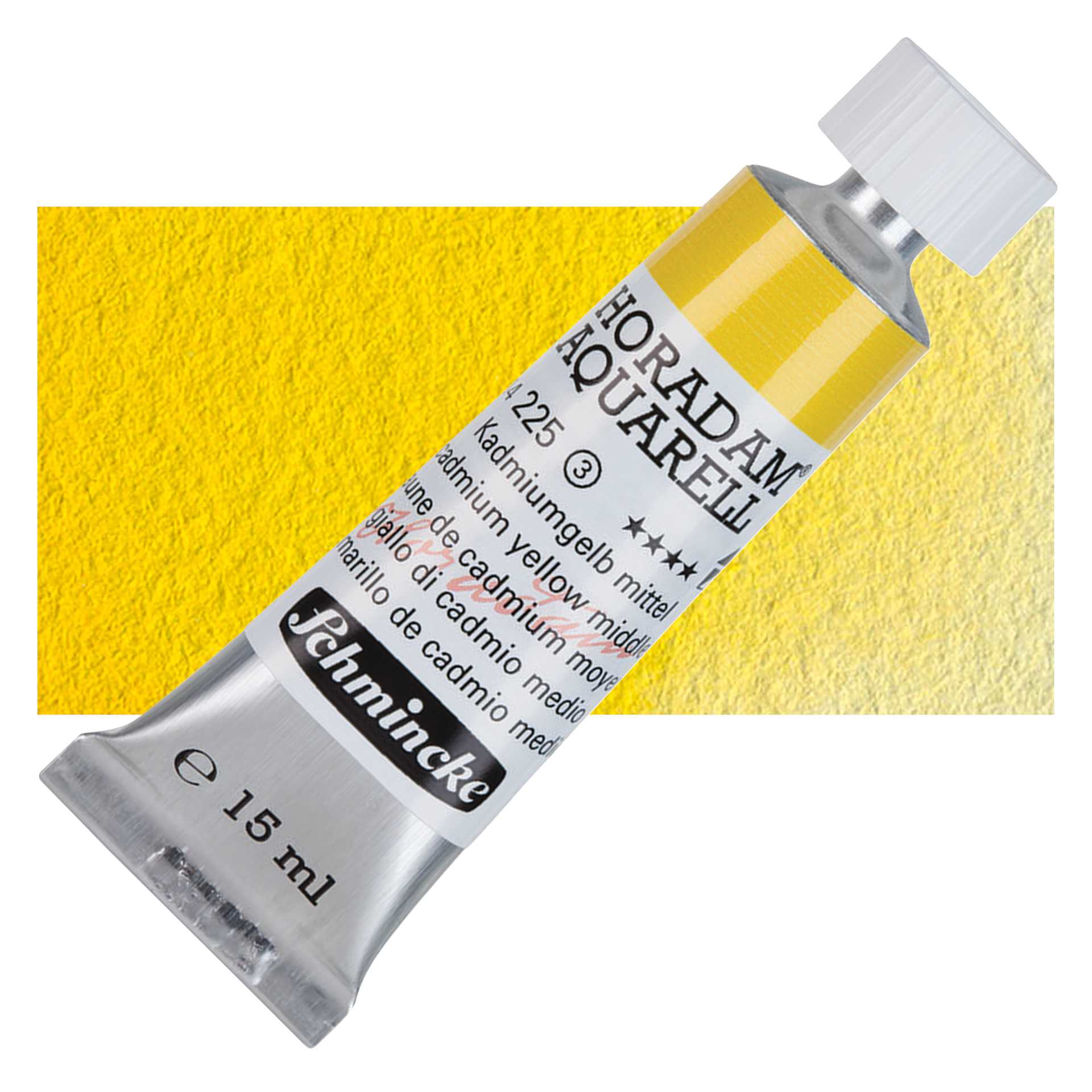 Schmincke Horadam Aquarell Watercolor - Cadmium Yellow Medium, 15 ml tube and swatch