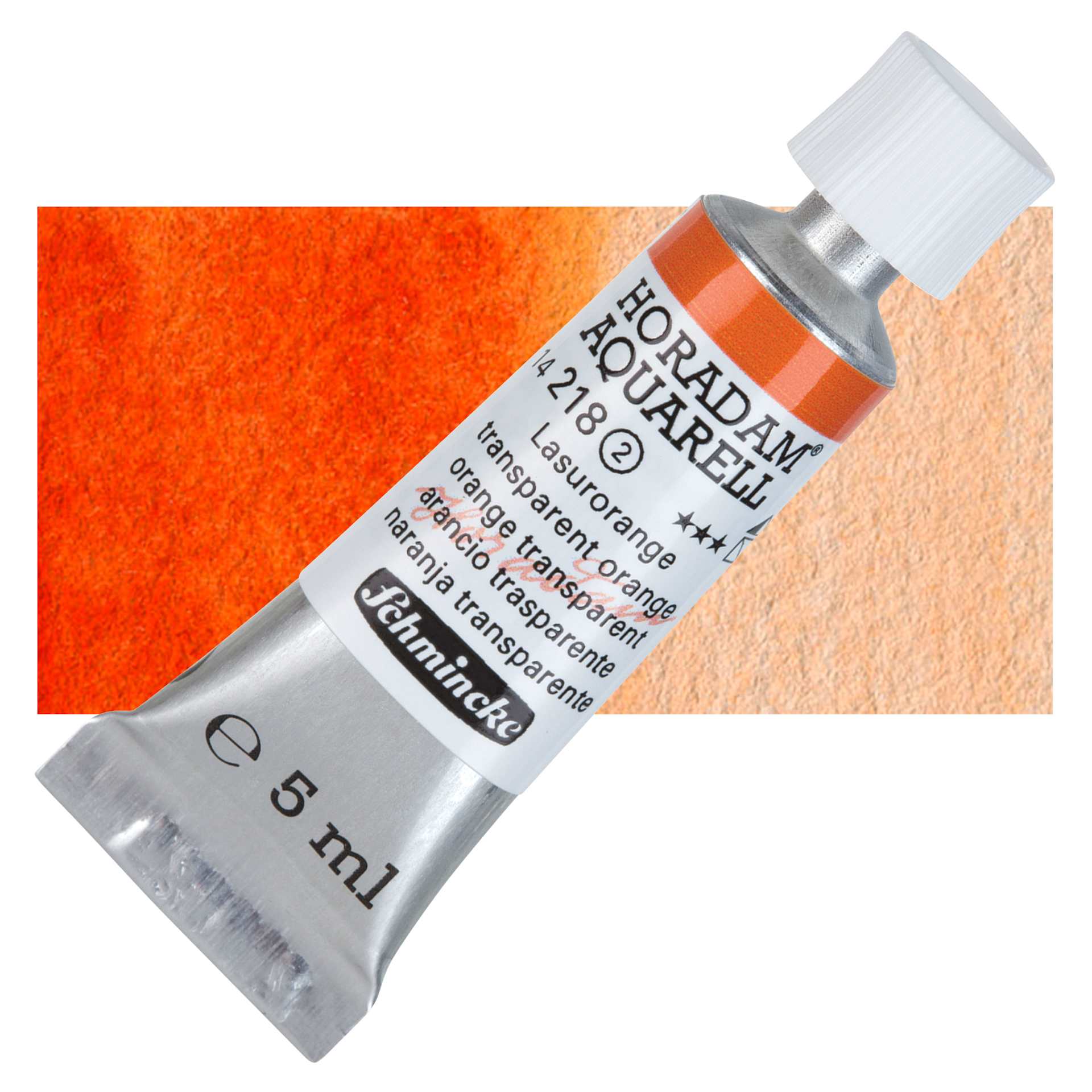Schmincke Horadam Aquarell Artist Watercolor - Transparent Orange, 5 ml tube and swatch
