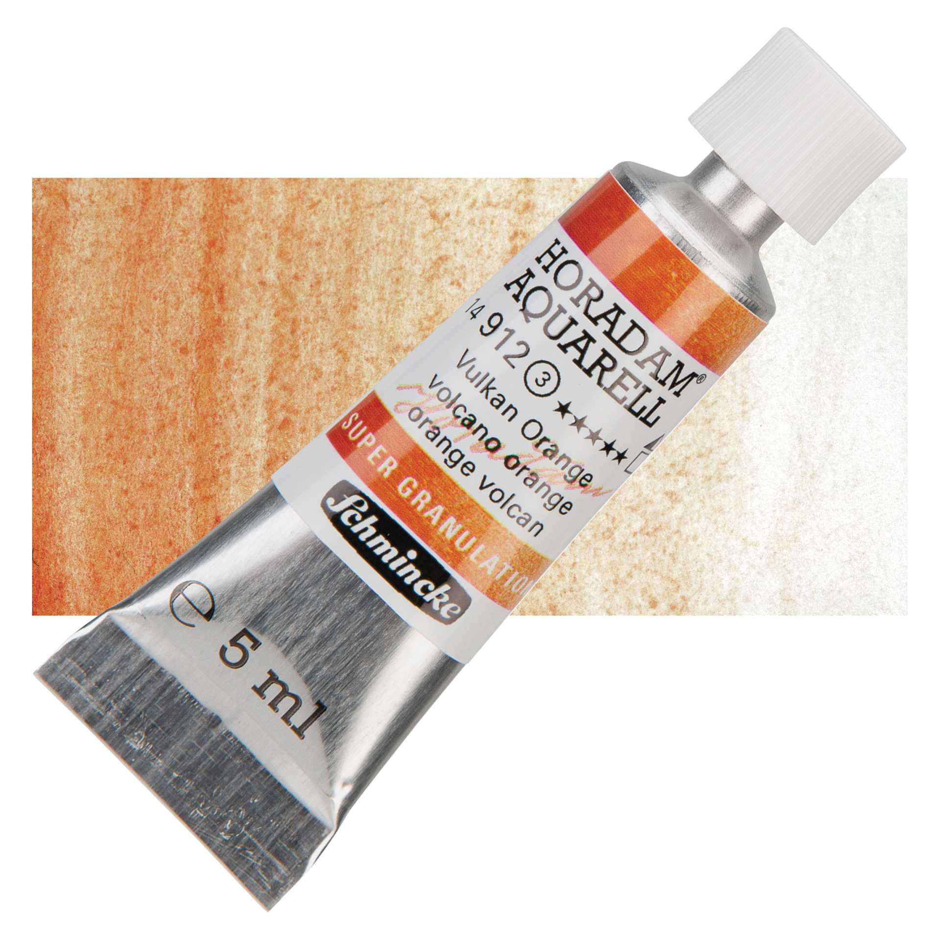Schmincke Horadam Aquarell Artist Watercolor - Volcano Orange, 5 ml tube and swatch