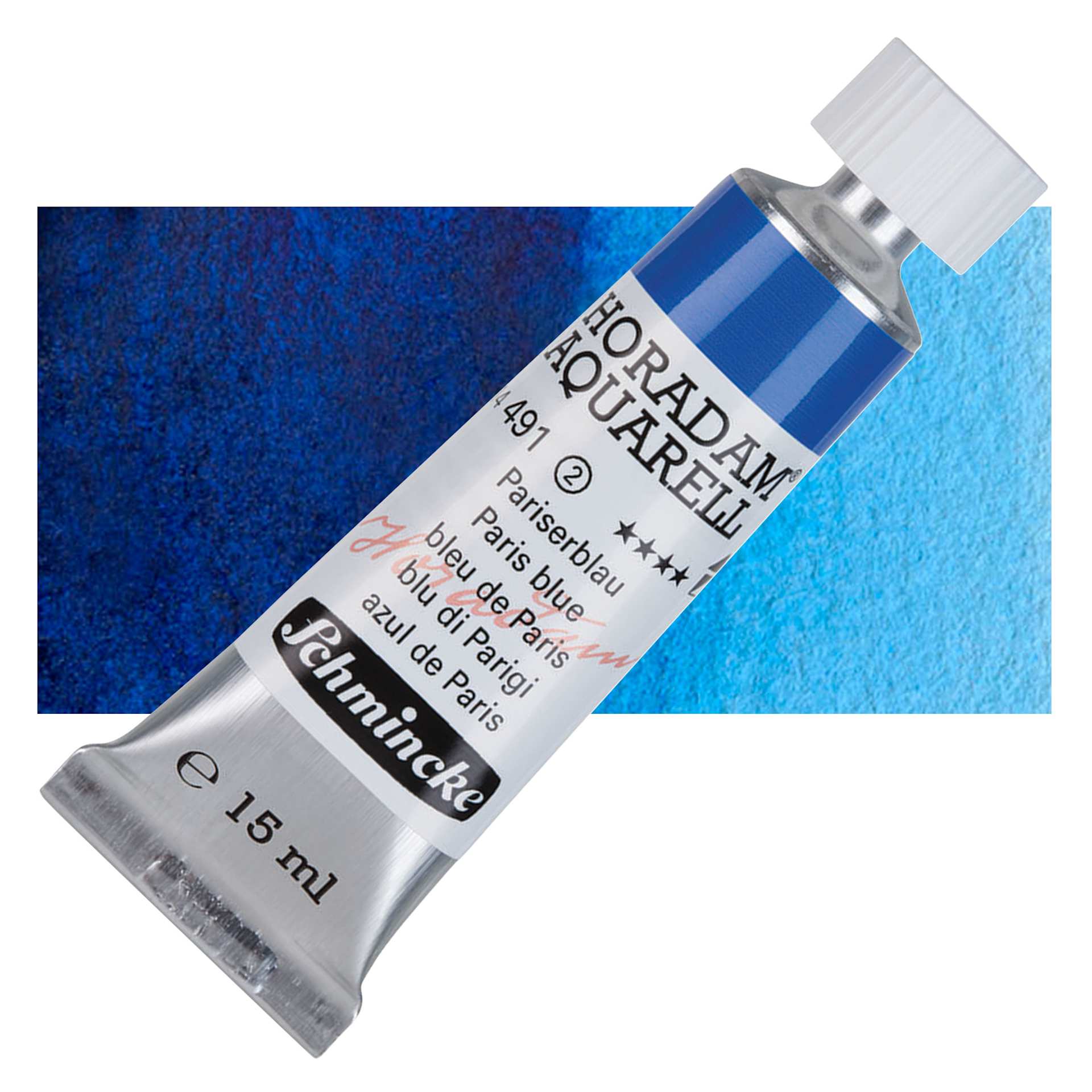 Schmincke Horadam Aquarell Watercolor - Paris Blue, 15 ml tube and swatch