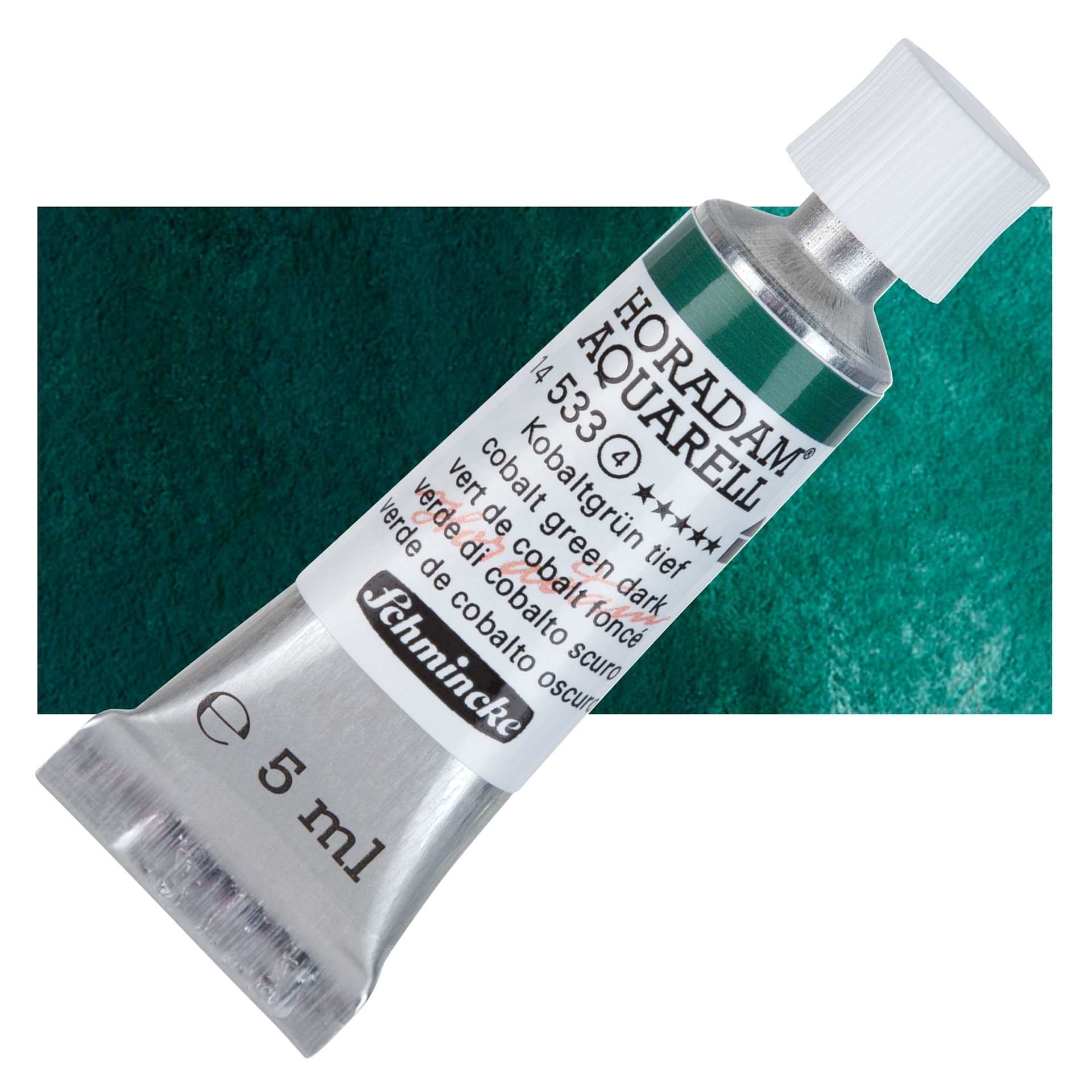 Schmincke Horadam Aquarell Artist Watercolor - Cobalt Green Dark, 5 ml tube and swatch