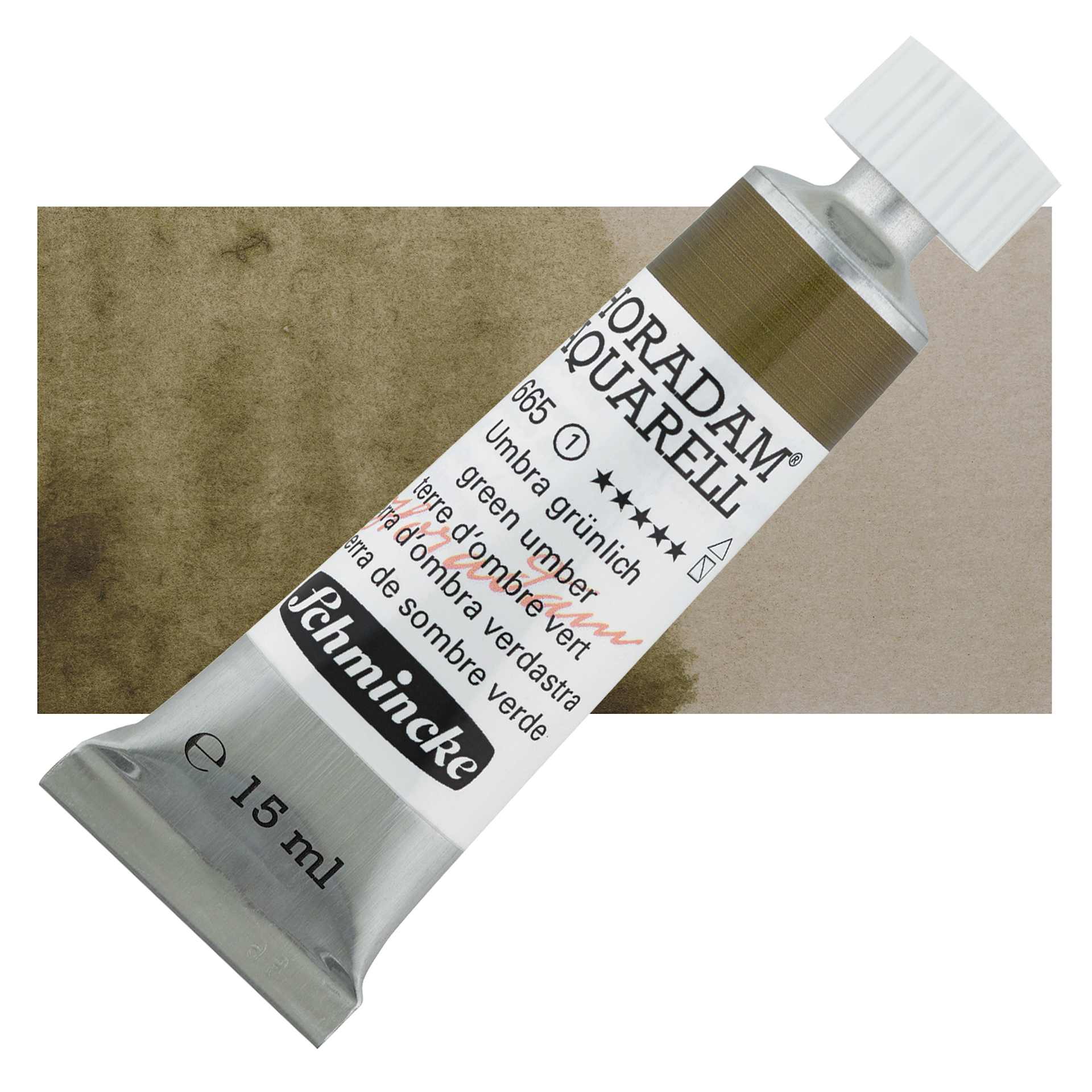 Schmincke Horadam Aquarell Artist Watercolor - Green Umber, 15 ml tube and swatch