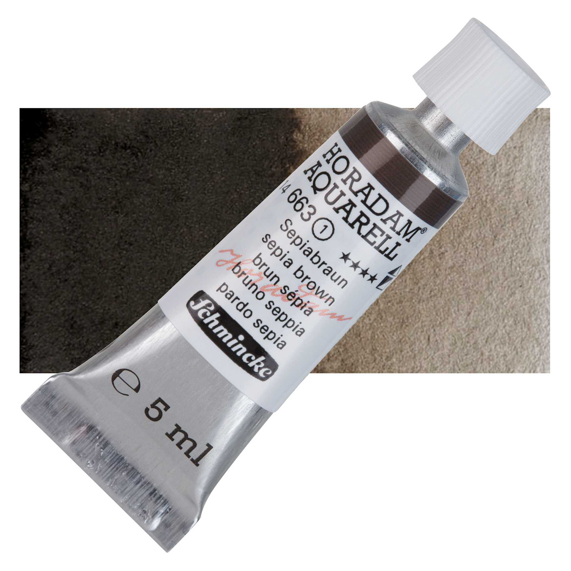 Schmincke Horadam Aquarell Artist Watercolor - Sepia Brown, 5 ml tube and swatch