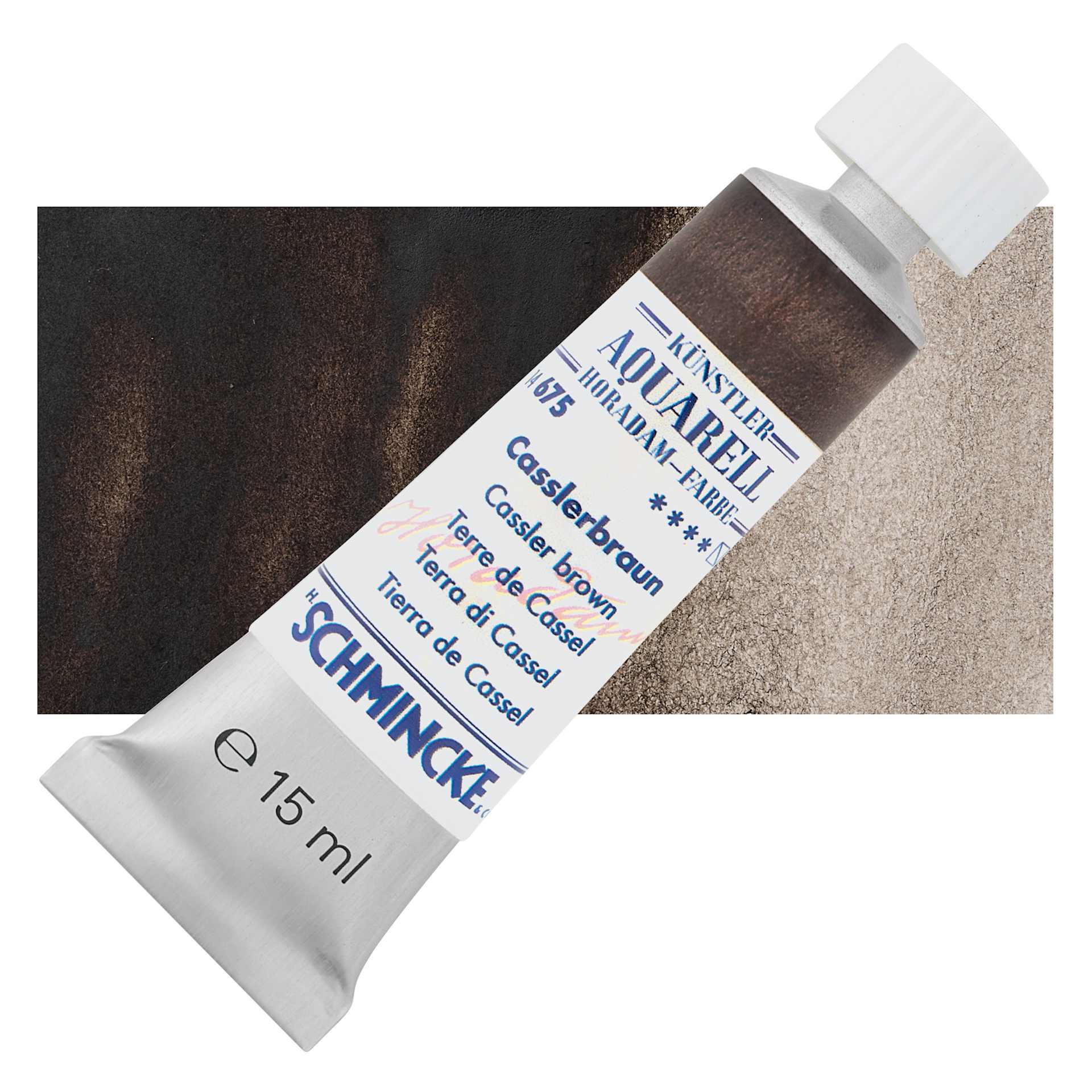 Schmincke Horadam Aquarell Artist Watercolor - Cassler Brown, 15 ml tube and swatch