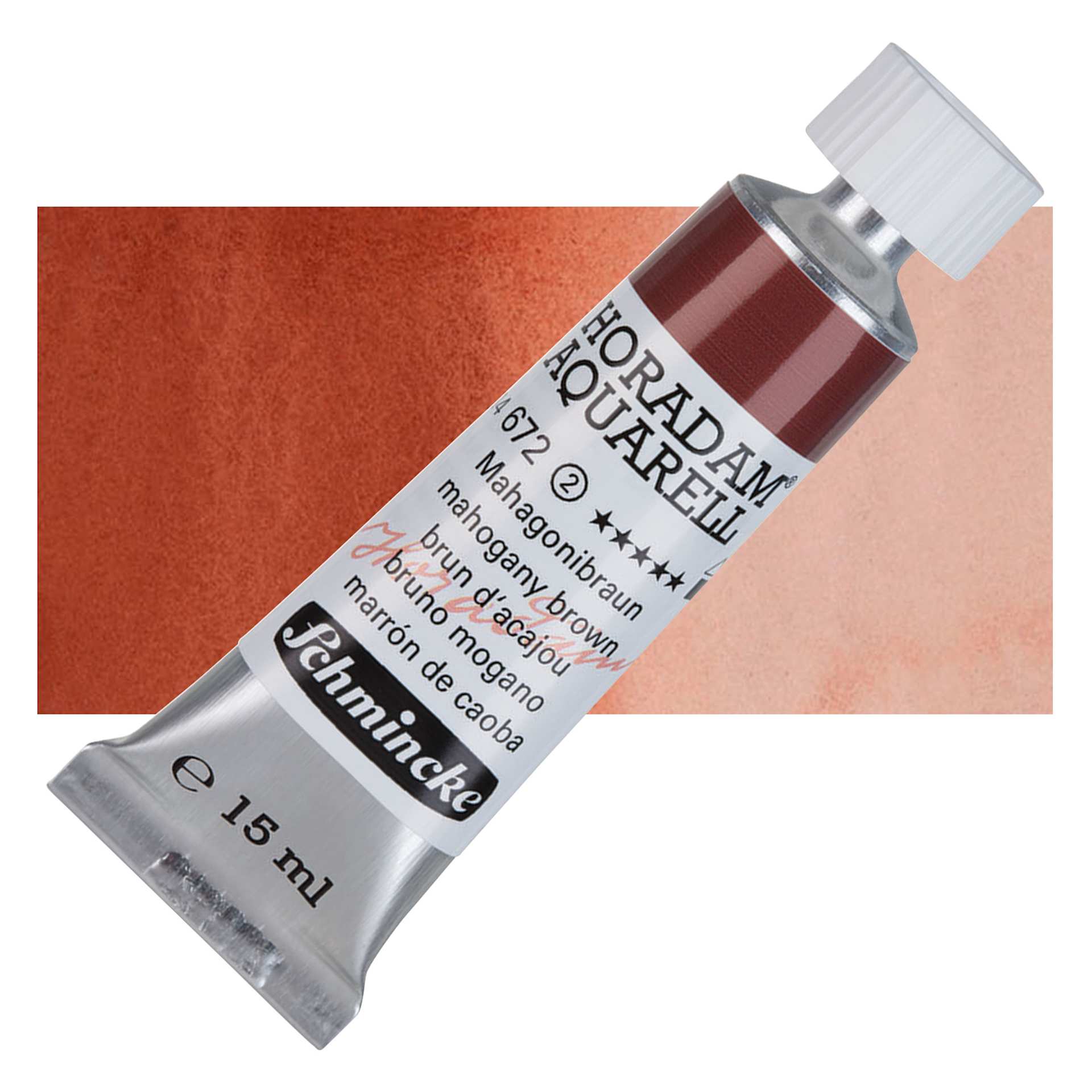 Schmincke Horadam Aquarell Watercolor - Mahogany Brown, 15 ml tube and swatch