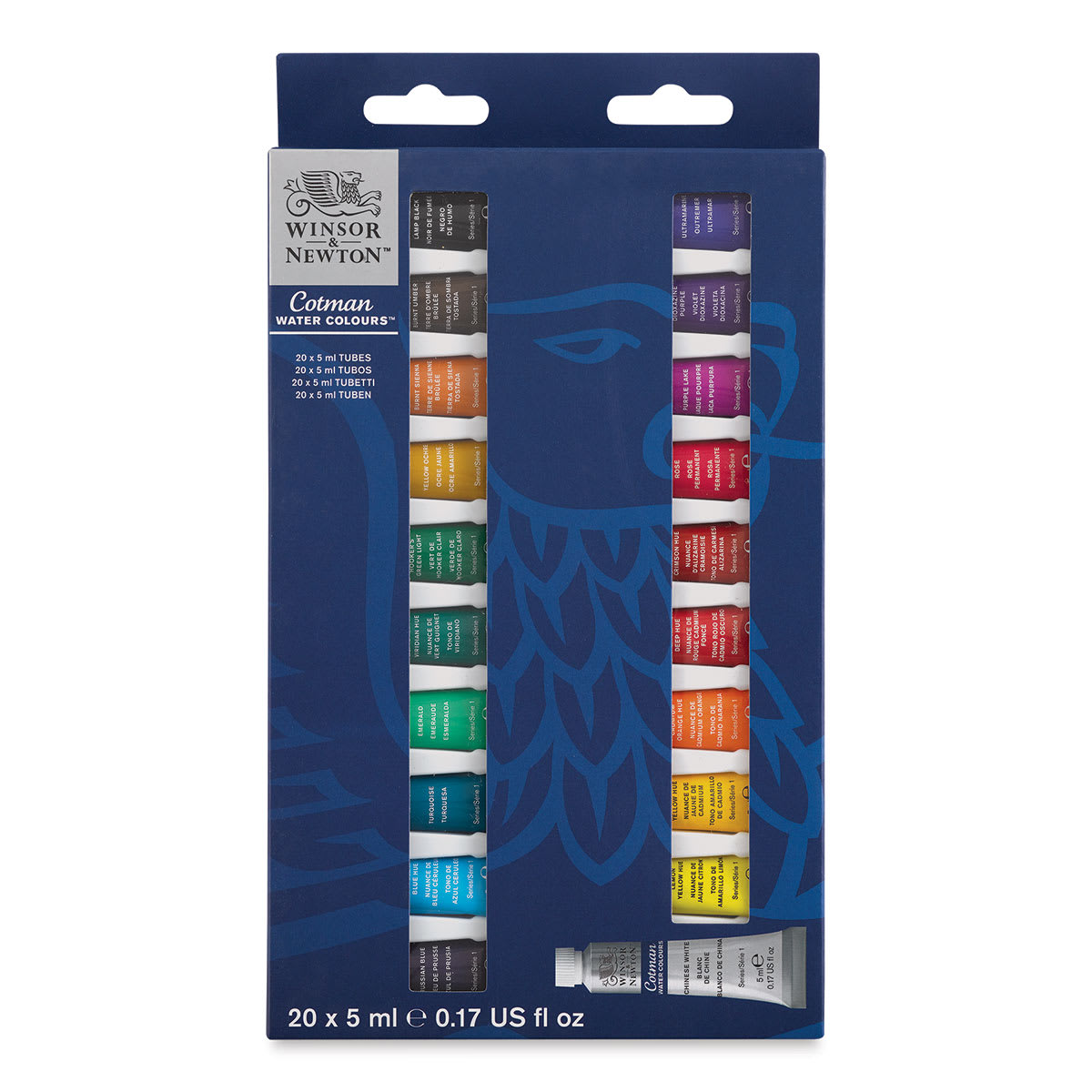 Winsor & Newton Cotman Watercolor Tube Set - Set of 20, Assorted Colors, 5 ml, Tubes (Front of packaging)