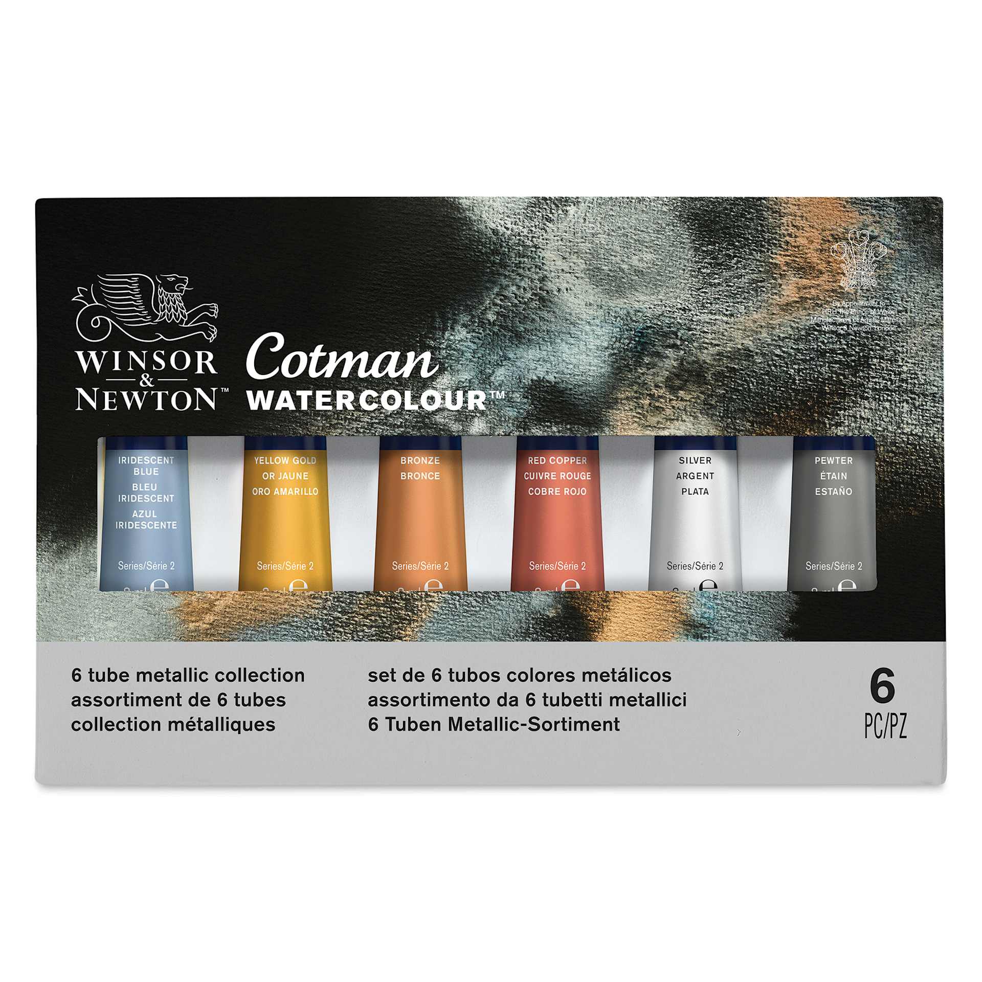 Winsor & Newton Cotman Watercolors - Set of 6, Metallic Colors, 8 ml, Tubes (Front of packaging)