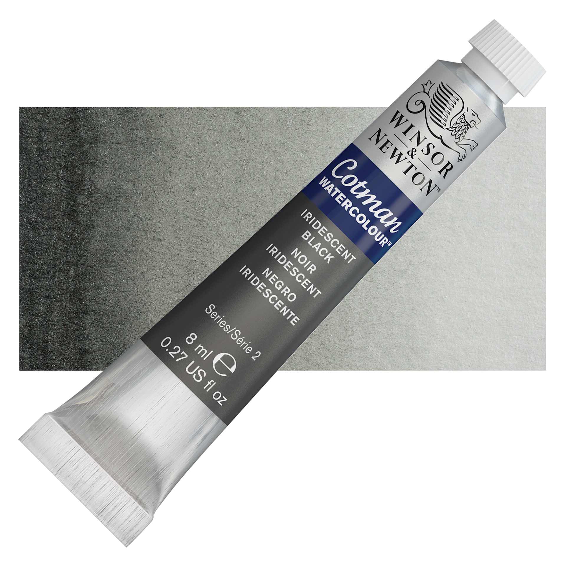 Winsor & Newton Cotman Watercolor - Iridescent Black, 8 ml, Tube and swatch