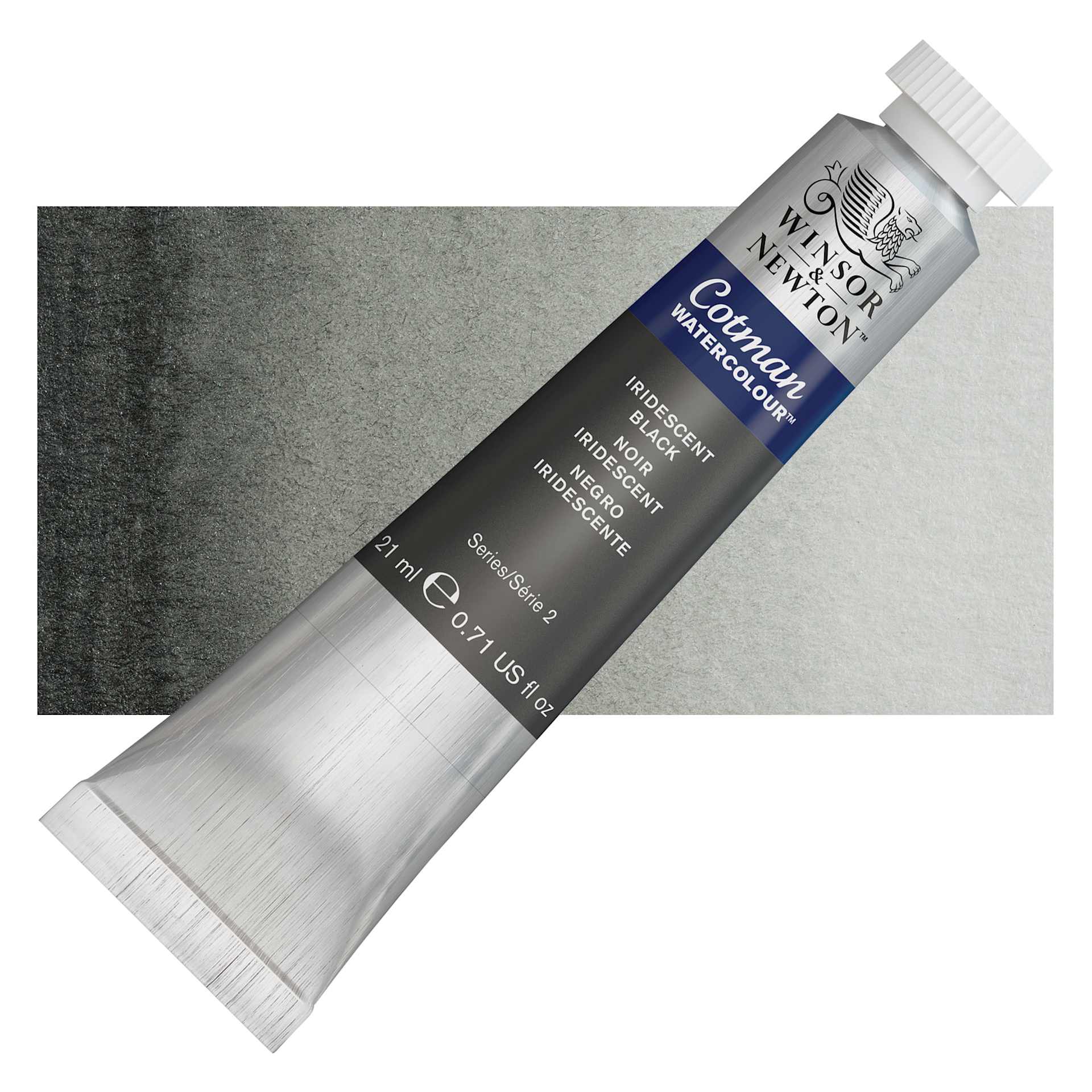 Winsor & Newton Cotman Watercolor - Iridescent Black, 21 ml, Tube and swatch