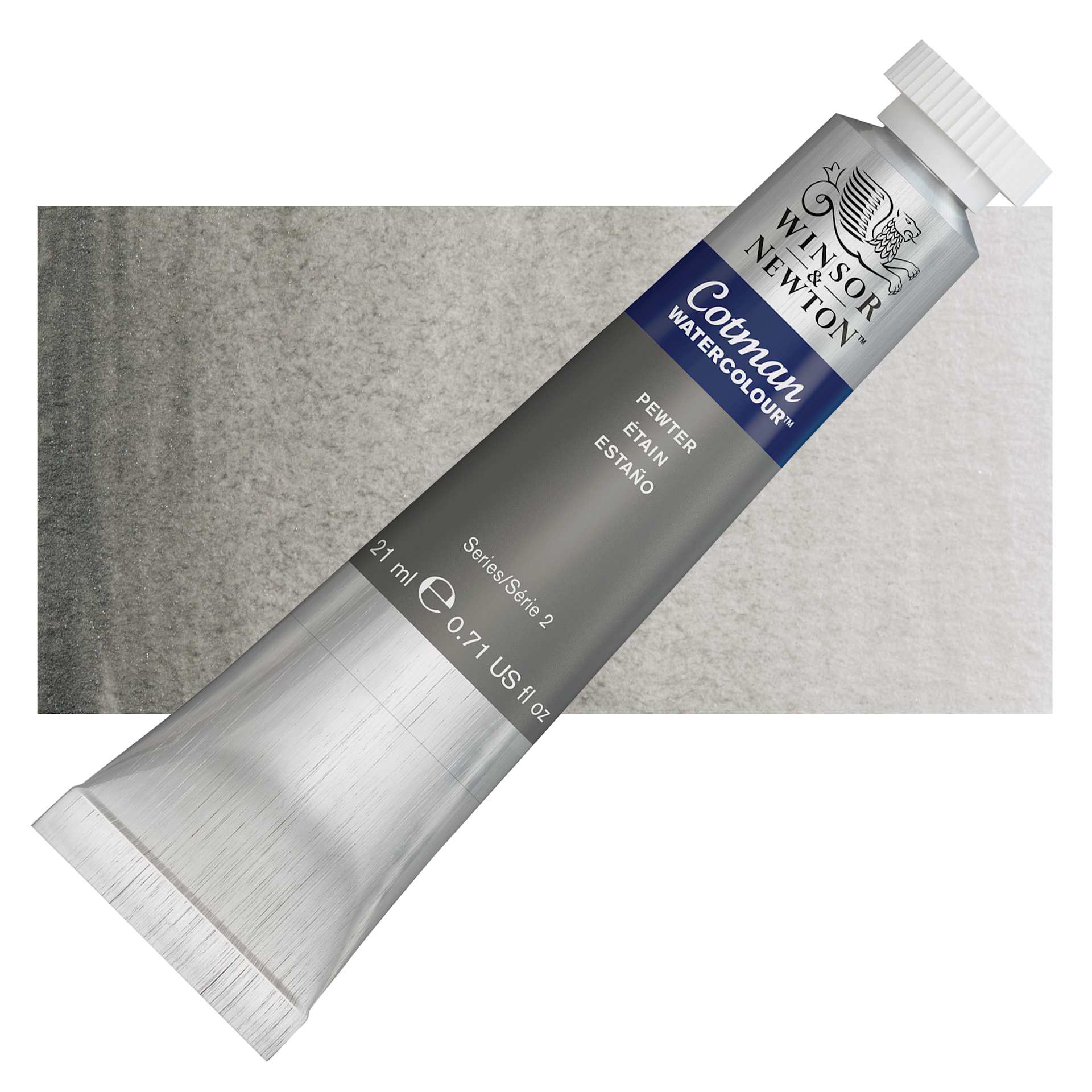 Winsor & Newton Cotman Watercolor - Pewter, 21 ml, Tube and swatch