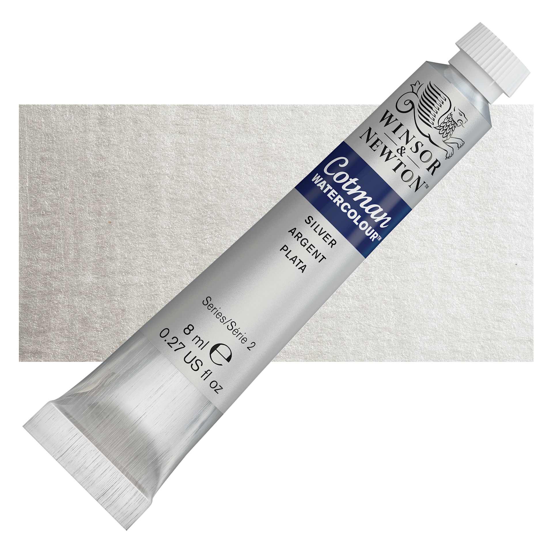 Winsor & Newton Cotman Watercolor - Silver, 8 ml, Tube and swatch