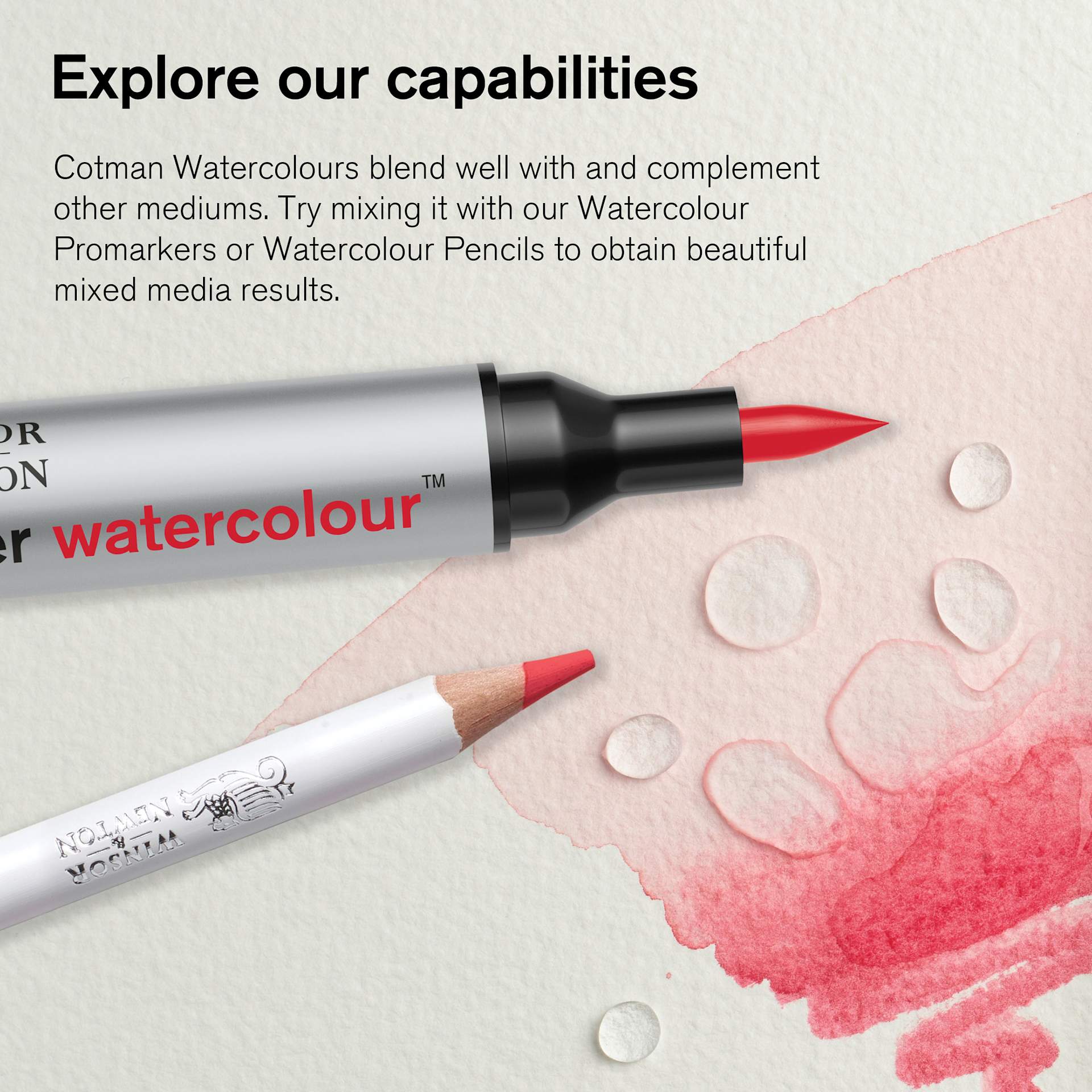 Explore our capabilities. Cotman Watercolors blend well with and complement other mediums. Try mixing it with Watercolor Promarkers or Watercolor Pencils to obtain beautiful mixed media results.