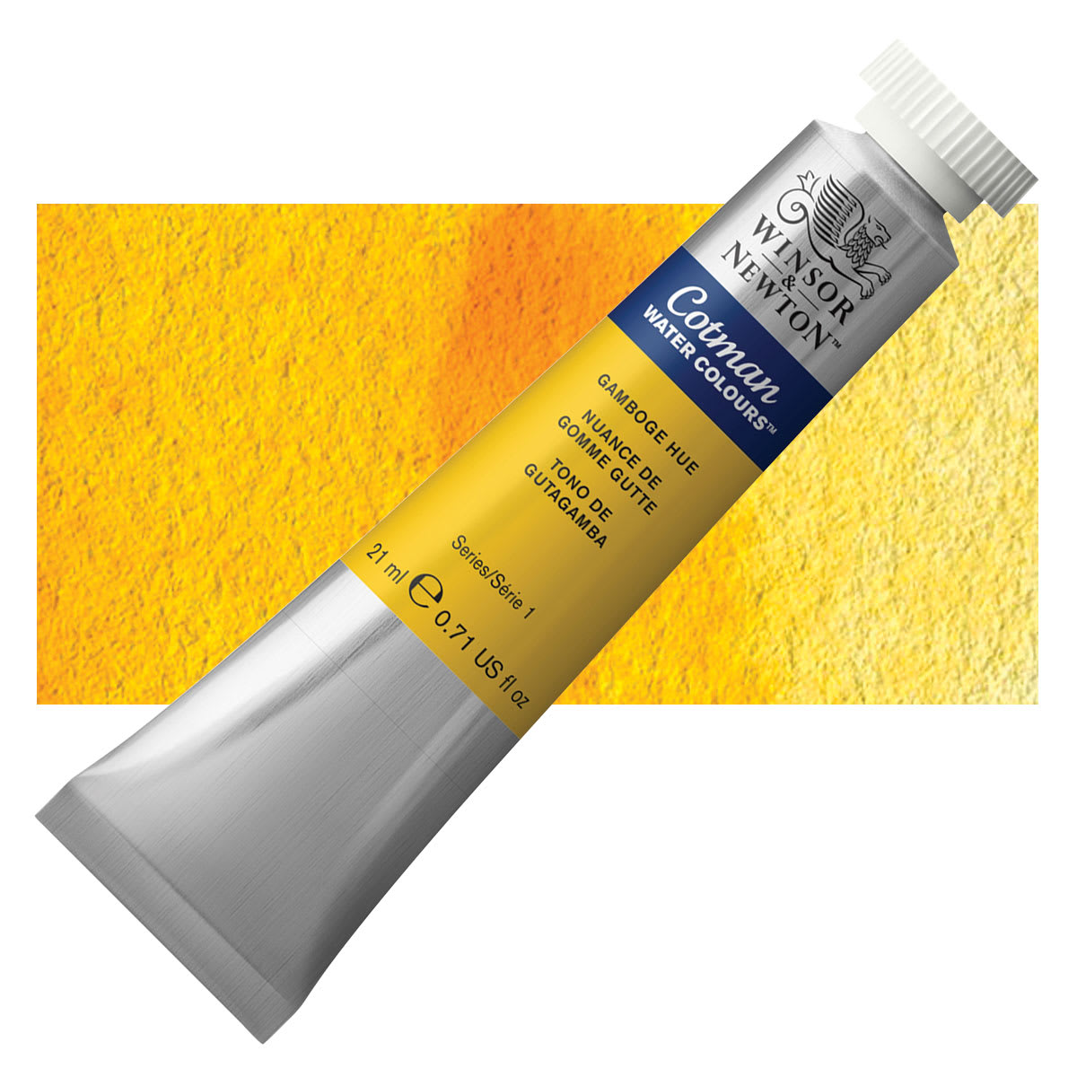 Winsor & Newton Cotman Watercolor - Gamboge Hue, 21 ml tube and swatch