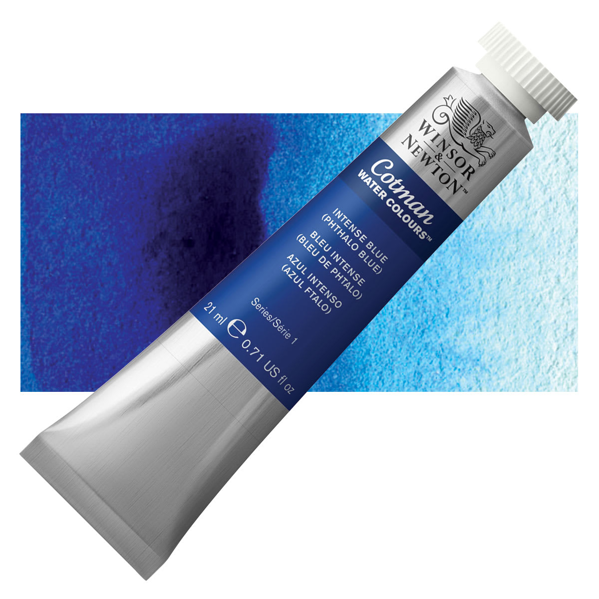 Winsor & Newton Cotman Watercolor - Intense Blue, 21 ml tube and swatch