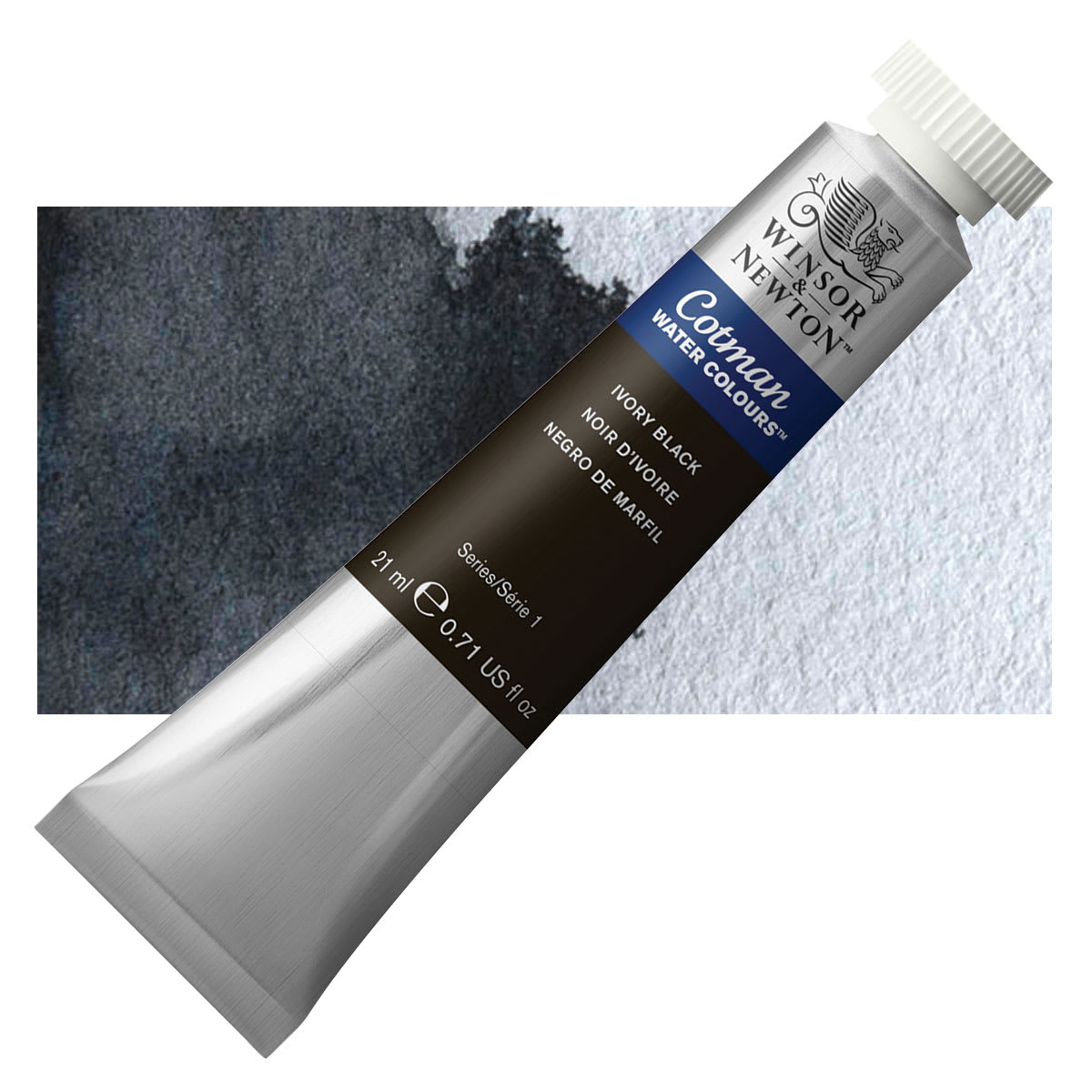 Winsor & Newton Cotman Watercolor - Ivory Black, 21 ml tube and swatch