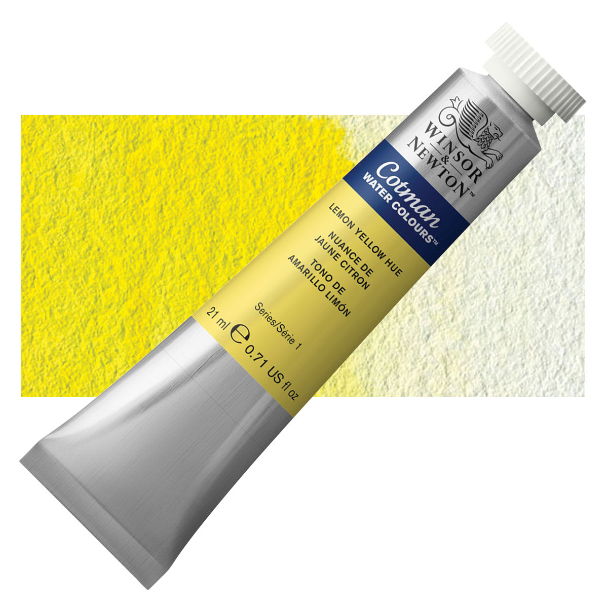 Winsor & Newton Cotman Watercolor - Lemon Yellow Hue, 21 ml tube and swatch