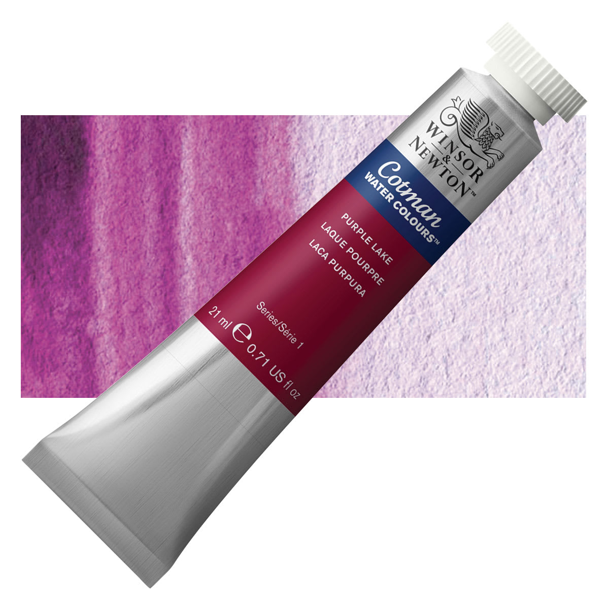 Winsor & Newton Cotman Watercolor - Purple Lake, 21 ml tube and swatch