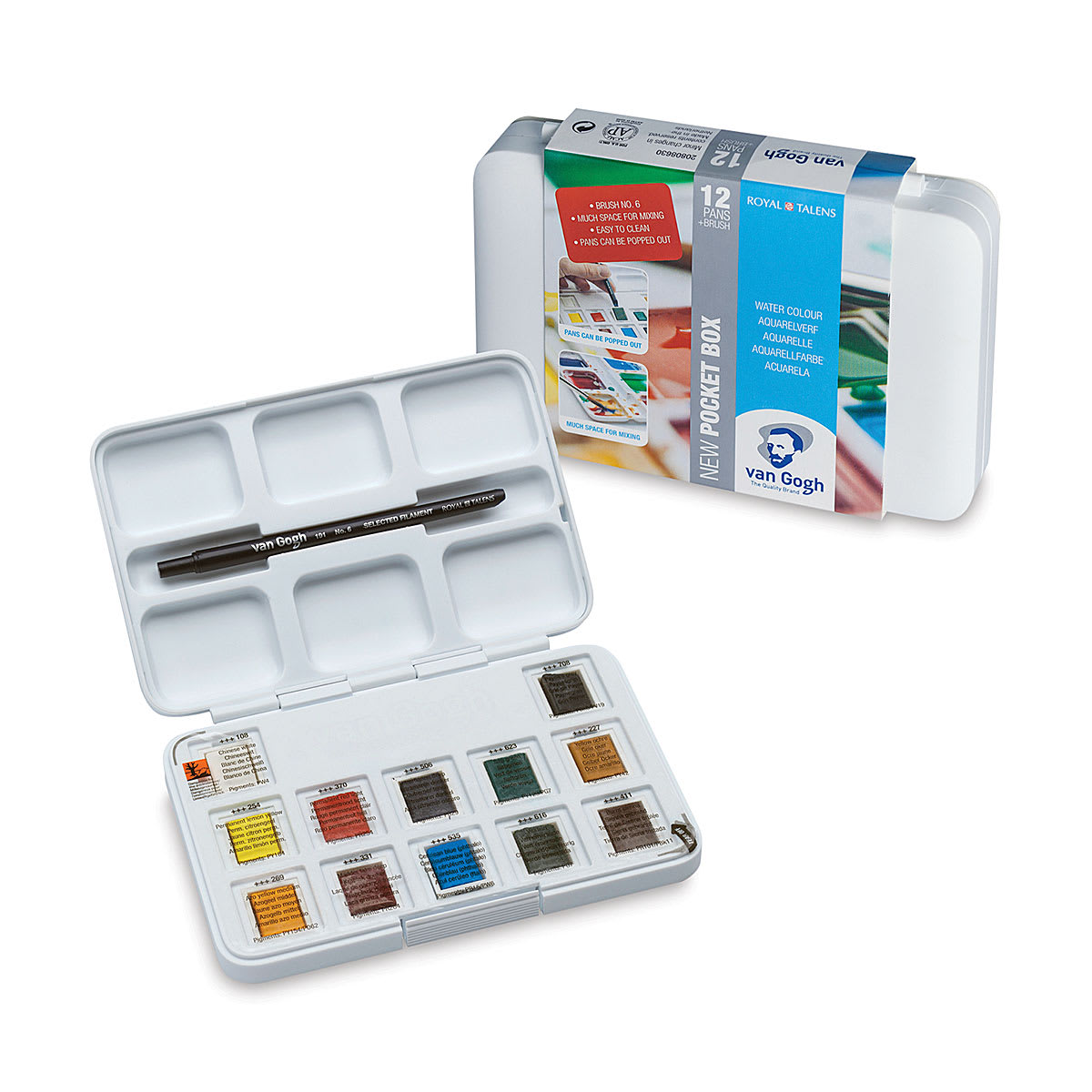 Van Gogh Watercolors Set - Assorted Colors, Set of 12, Pans (Open and closed set shown) Van Gogh Watercolors Set - Assorted Colors, Set of 12, Pans (Open and closed set shown)
