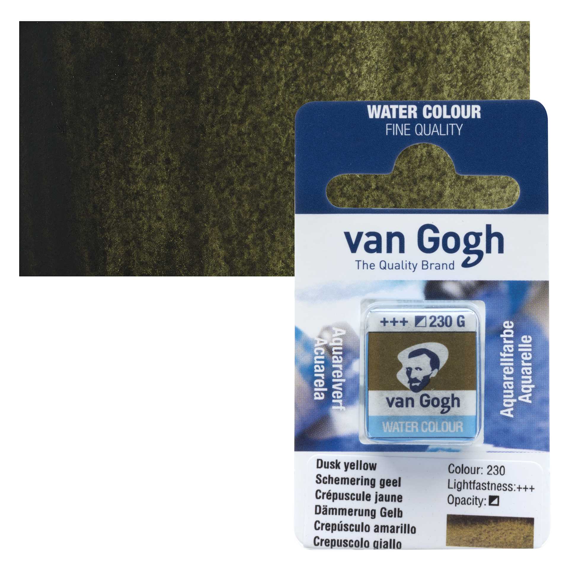Van Gogh Watercolor Half Pan - Dusk Yellow pan and swatch