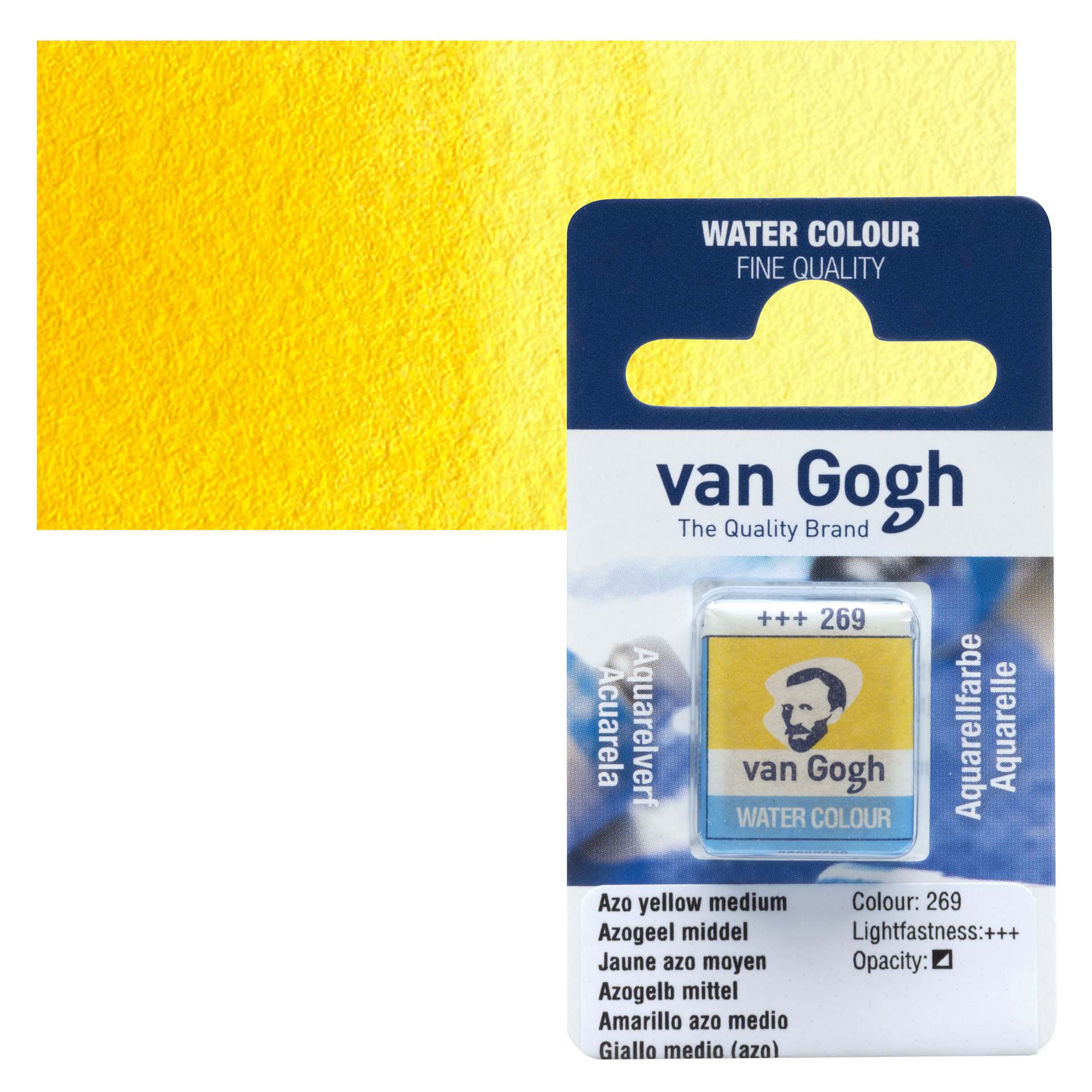Van Gogh Watercolor Half Pan - Azo Yellow Medium pan and swatch