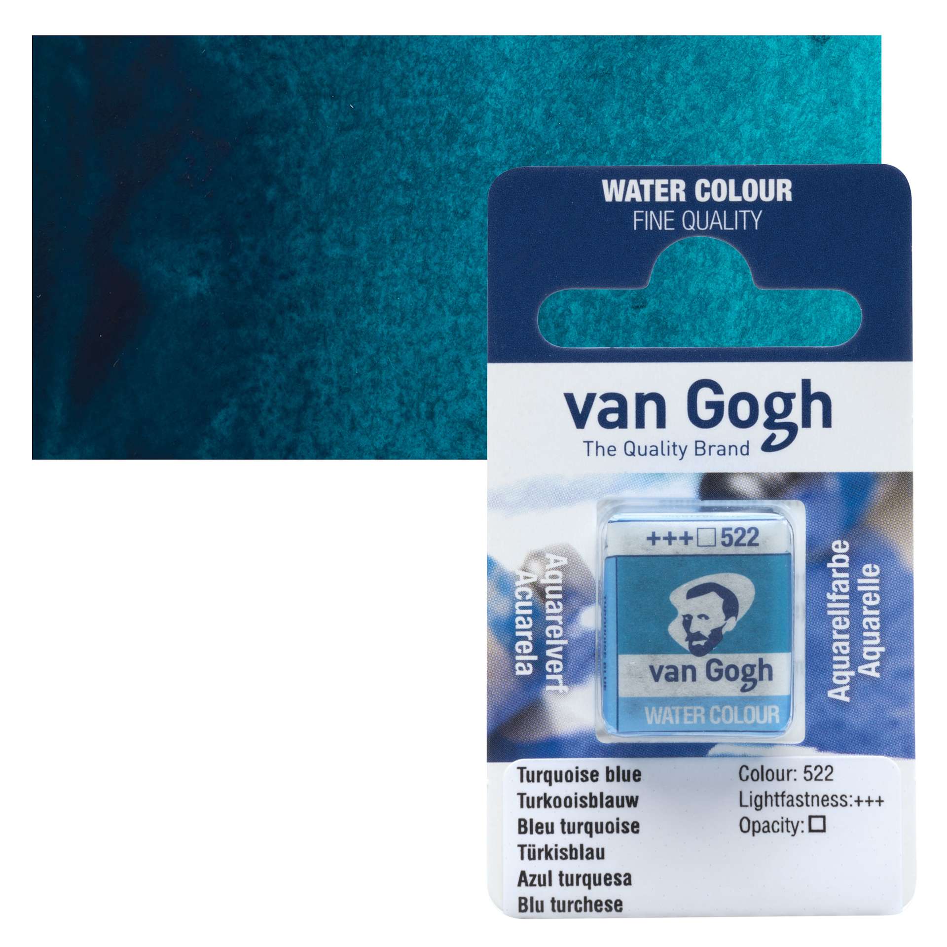 Van Gogh Watercolor Half Pan - Turquoise Blue pan and swatch