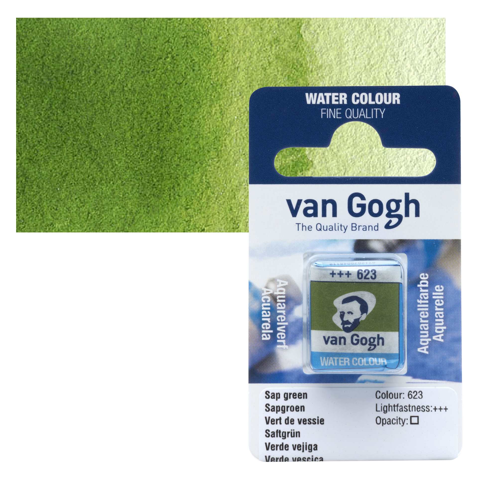 Van Gogh Watercolor Half Pan - Sap Green pan and swatch