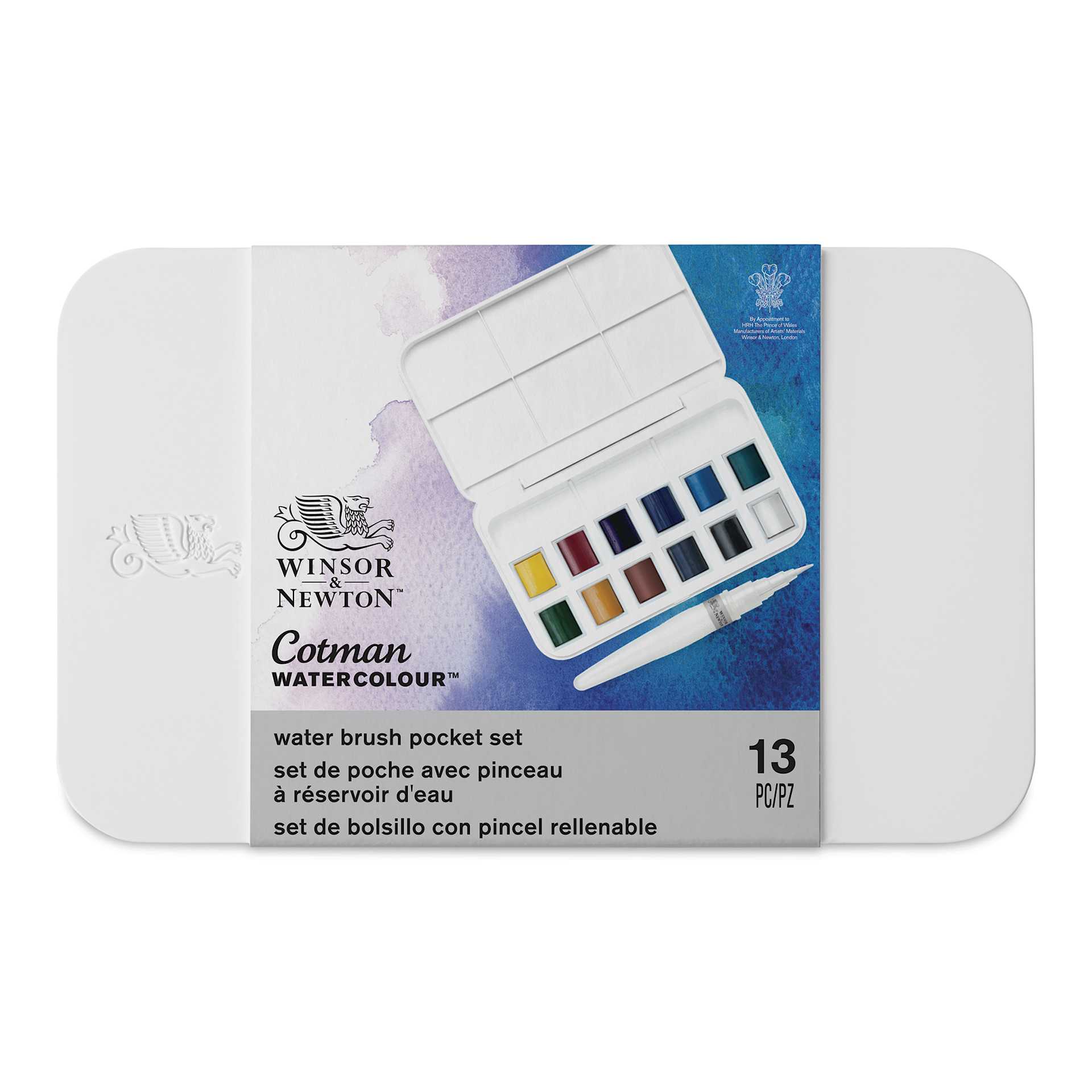 Winsor & Newton Cotman - Water Brush Pocket Set, Set of 12, Assorted Colors, Half Pans (Front of packaging)