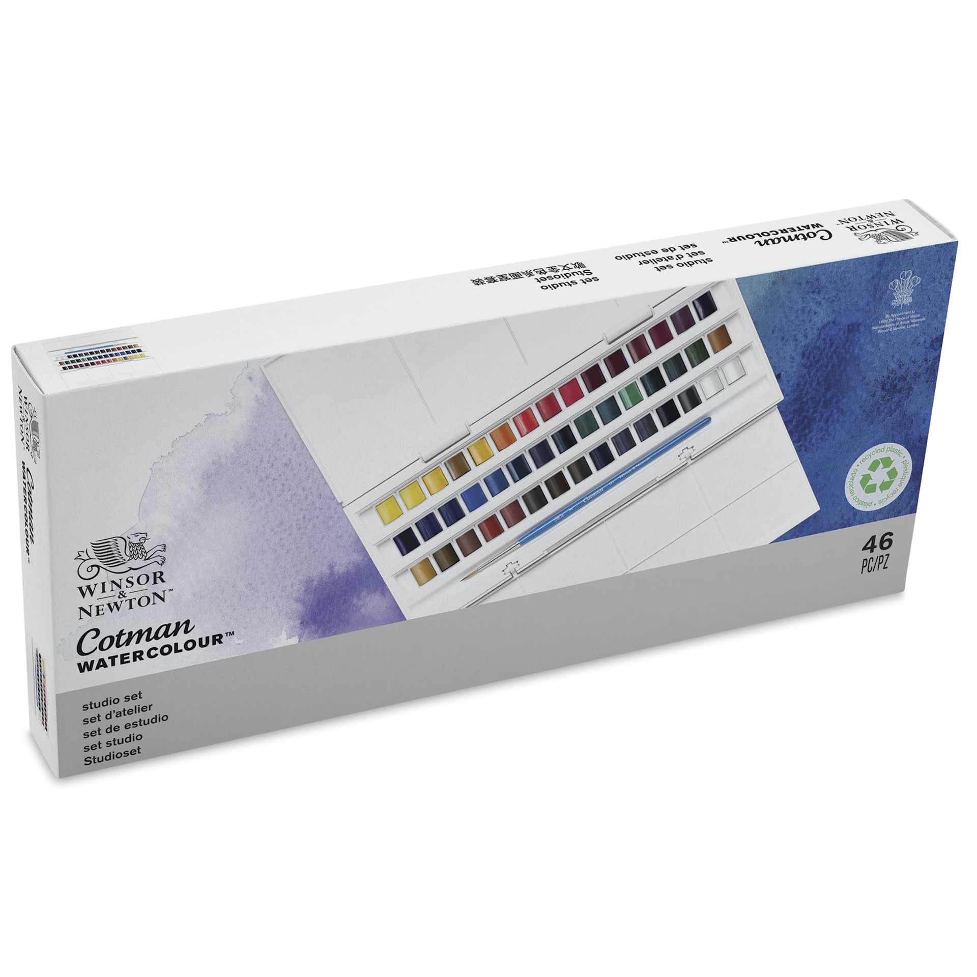 Winsor & Newton Cotman Watercolors - Studio Set of 45, Assorted Colors, Half Pans, in package