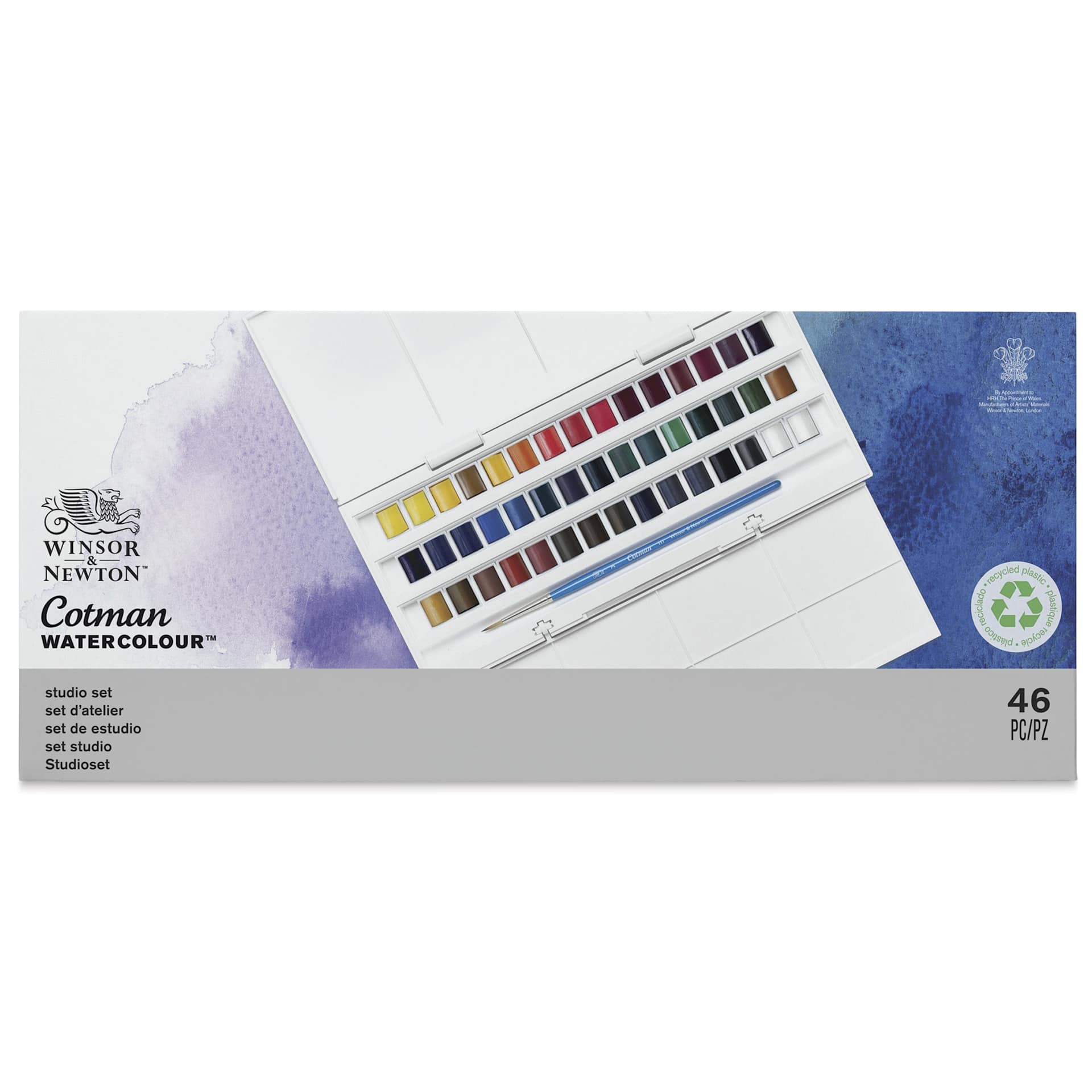 Winsor & Newton Cotman Watercolors - Studio Set of 45, Assorted Colors, Half Pans, packaging