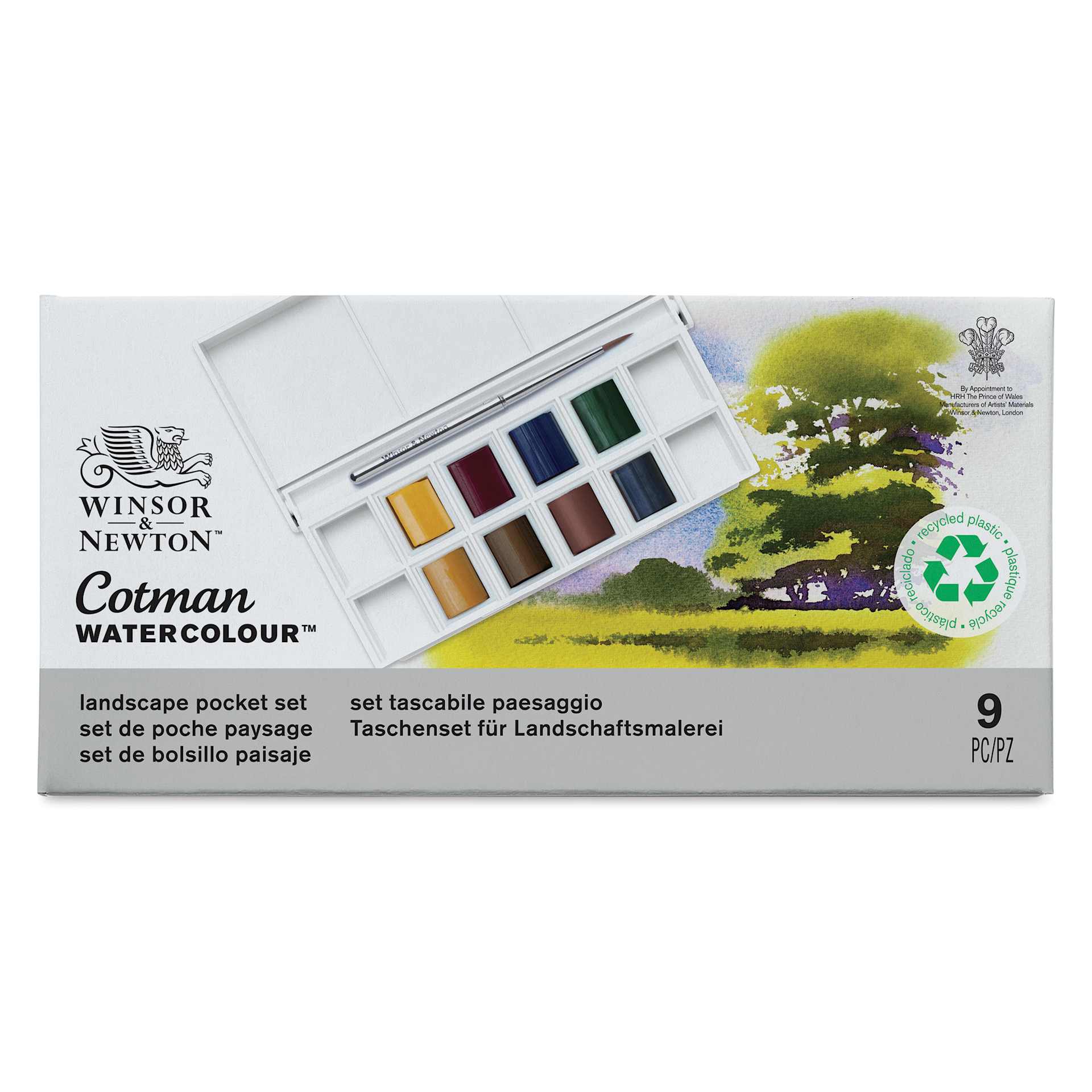 Winsor & Newton Cotman Watercolor Set - Landscape Pocket Set, Set of 8, Half Pans, front of packaging