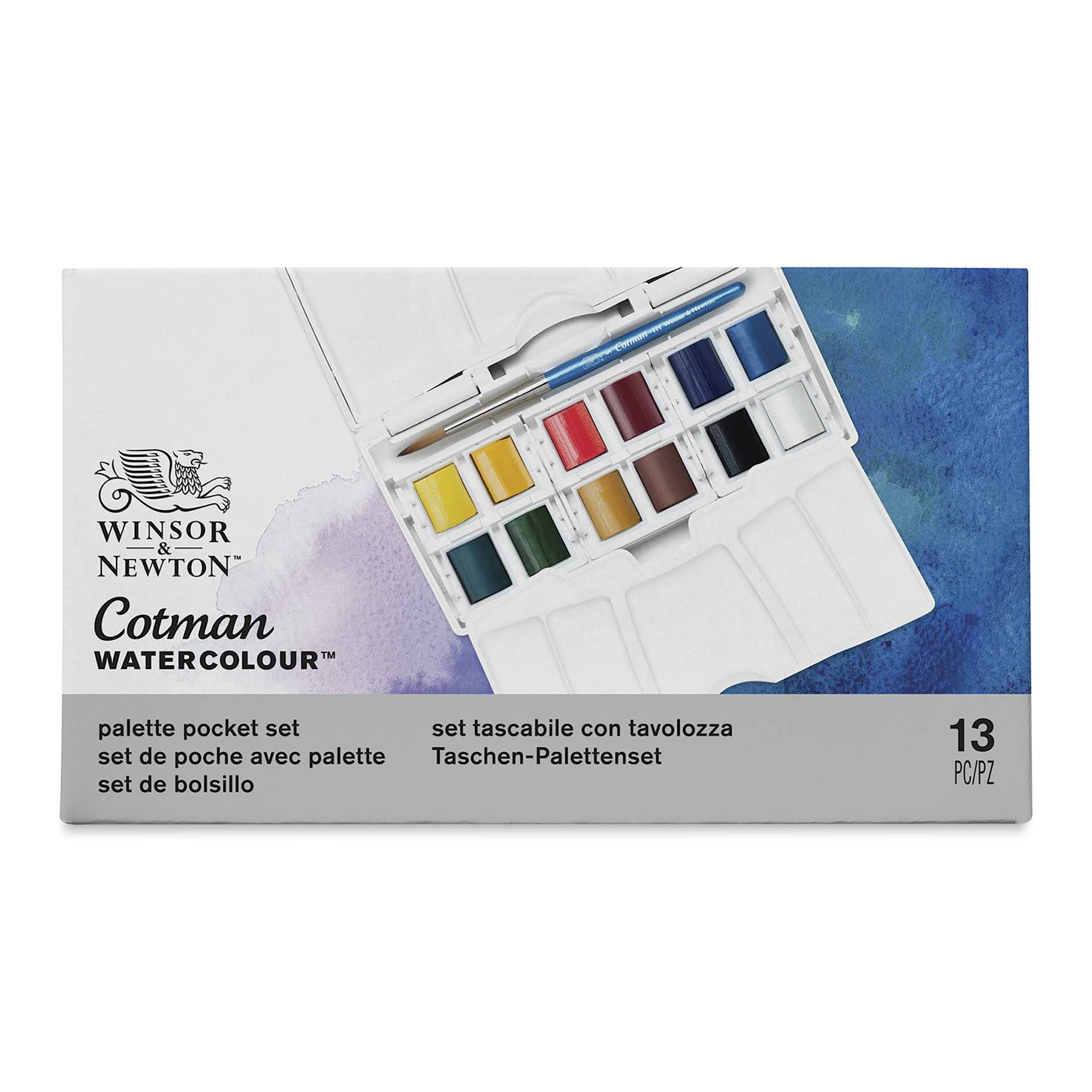 Winsor & Newton Cotman Watercolor Set - Palette Pocket Set, Set of 12, Assorted Colors, Half Pans (Front of packaging)