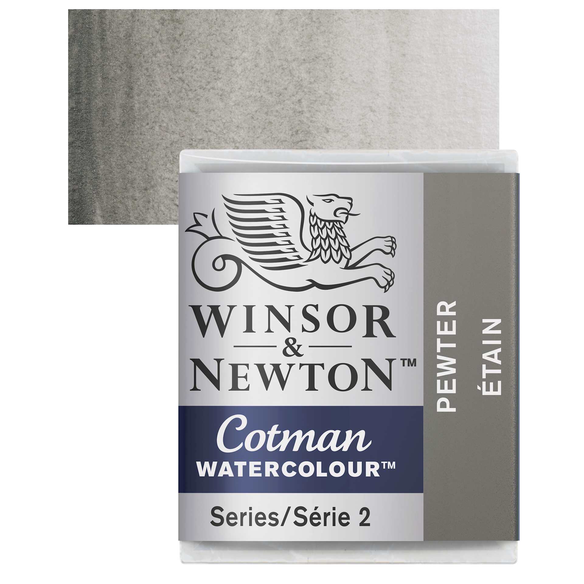 Winsor & Newton Cotman Watercolor - Pewter, Half Pan and swatch