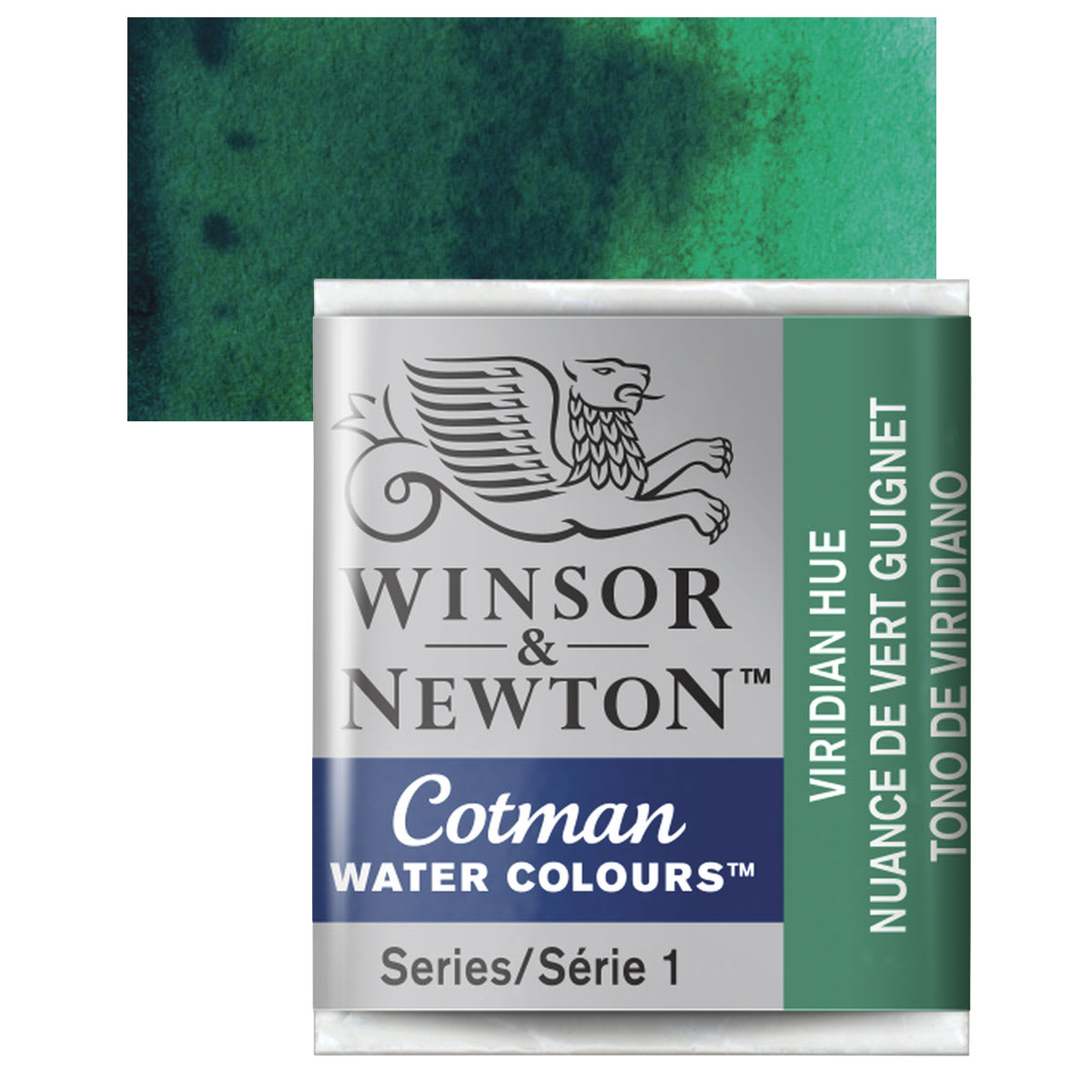 Winsor & Newton Cotman Watercolor Half Pan - Viridian Hue and swatch