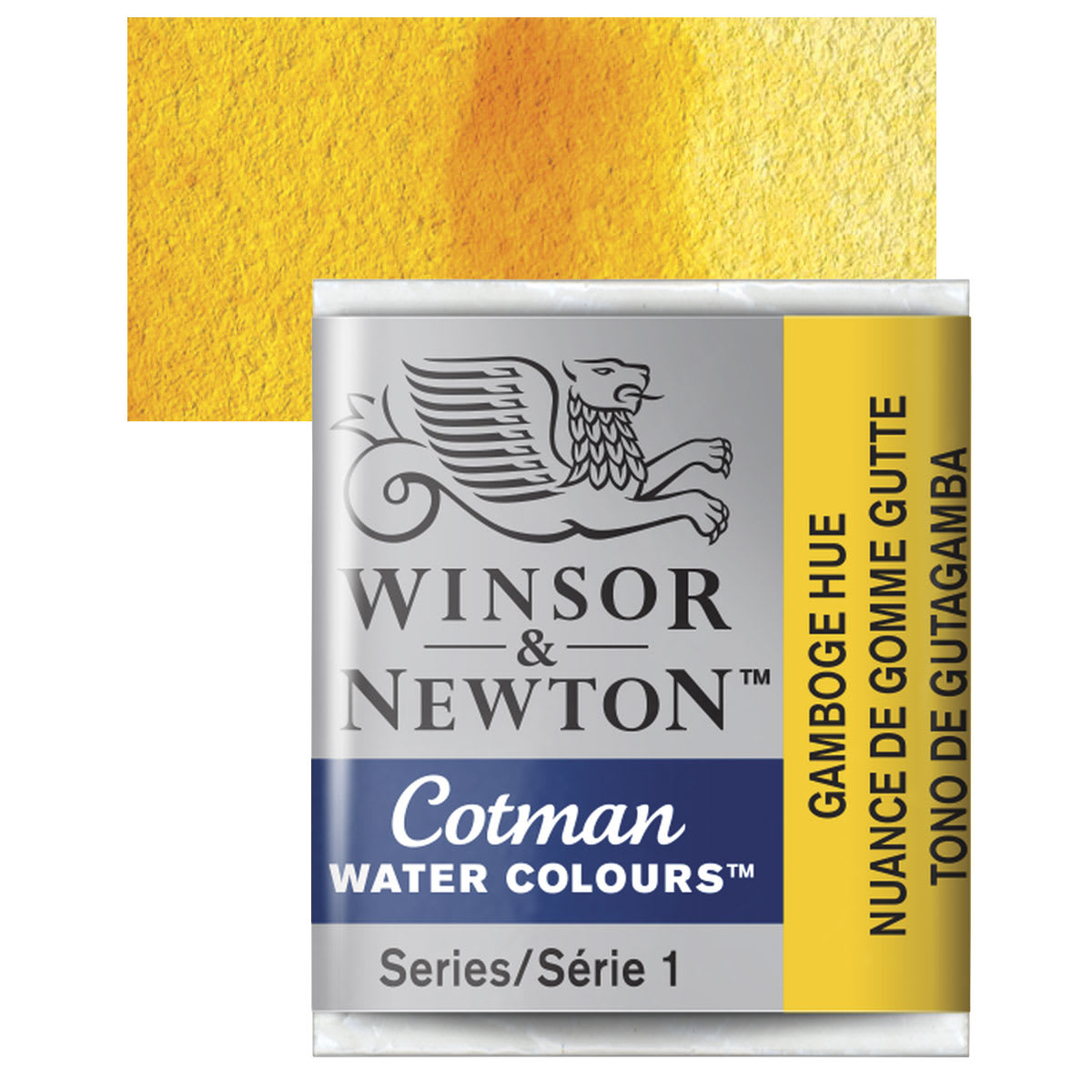 Winsor & Newton Cotman Watercolor Half Pan - Gamboge Hue and swatch