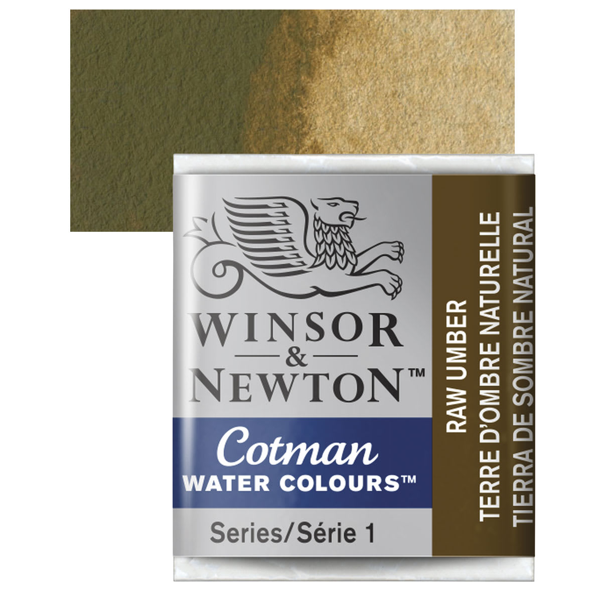 Winsor & Newton Cotman Watercolor Half Pan - Raw Umber and swatch