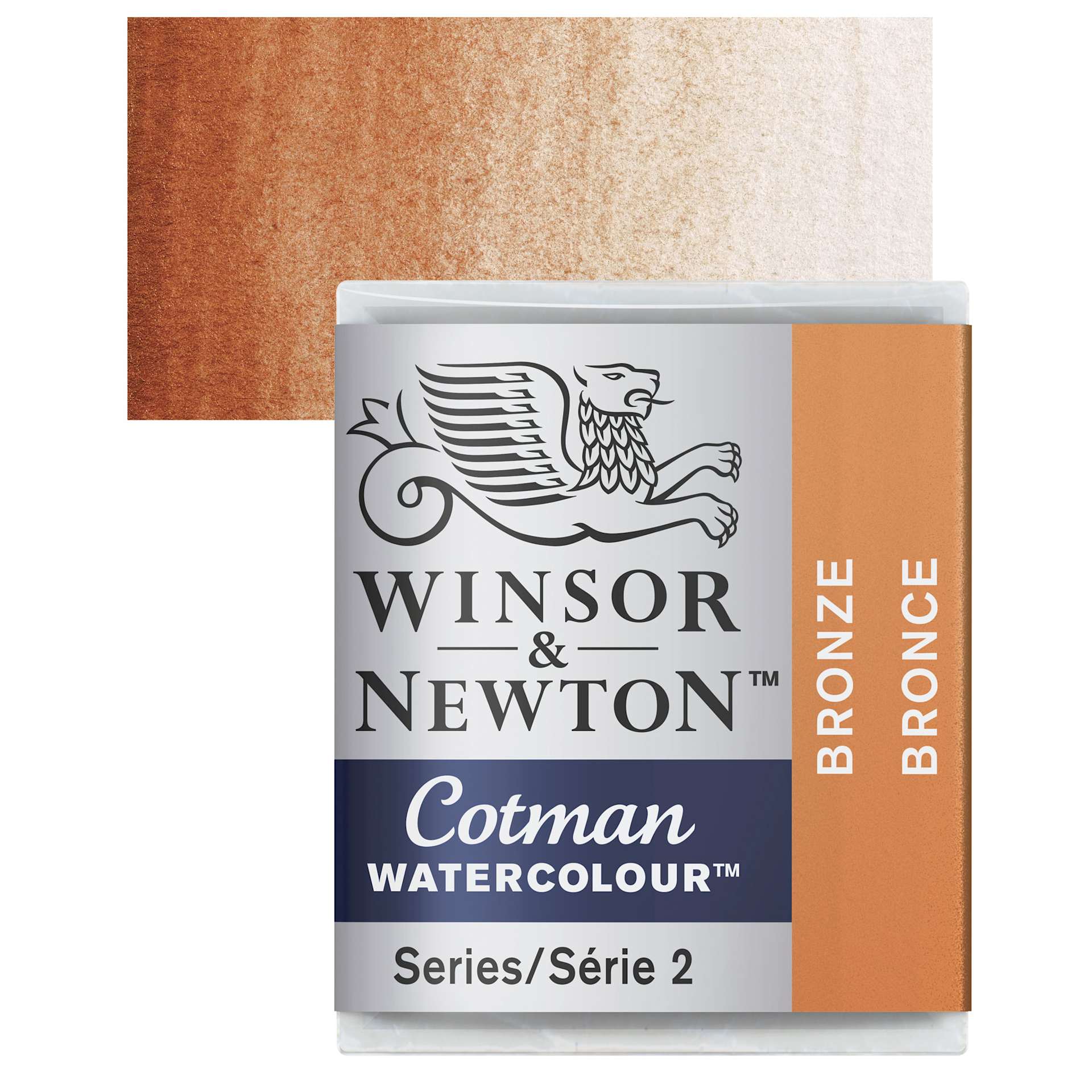 Winsor & Newton Cotman Watercolor Half Pan - Bronze and swatch