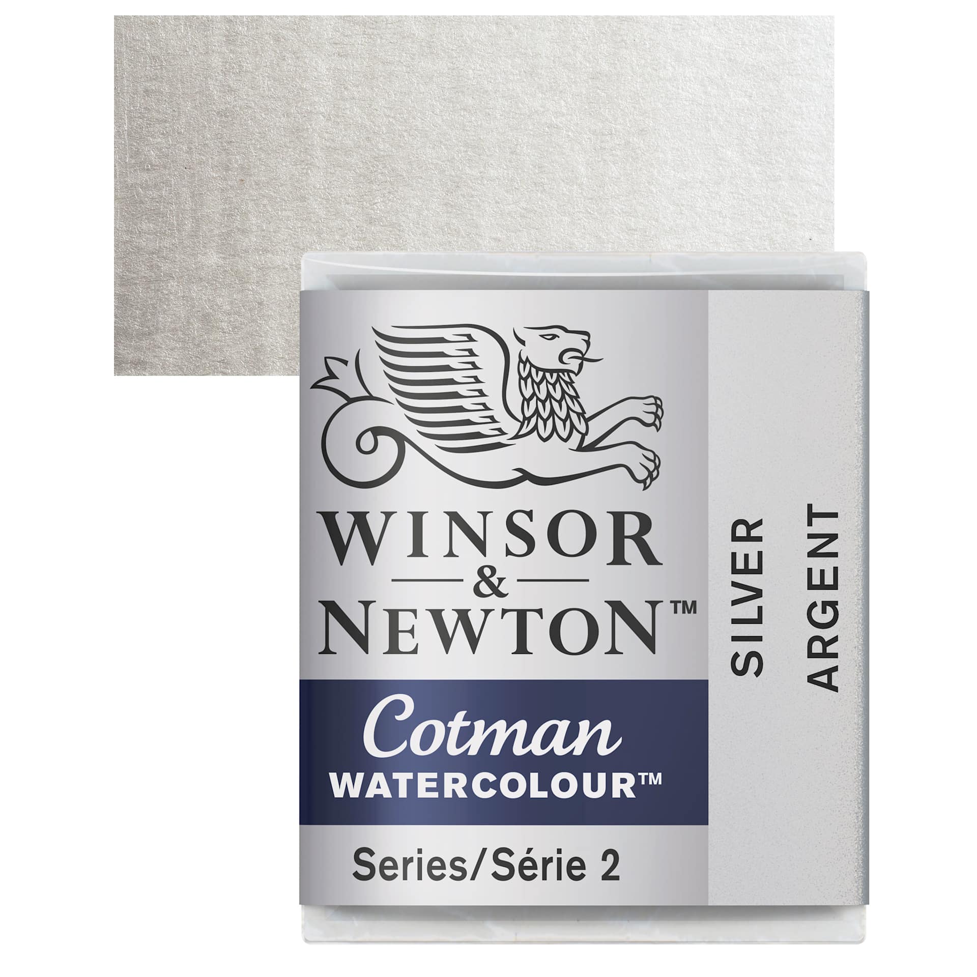 Winsor & Newton Cotman Watercolor Half Pan- Silver and swatch