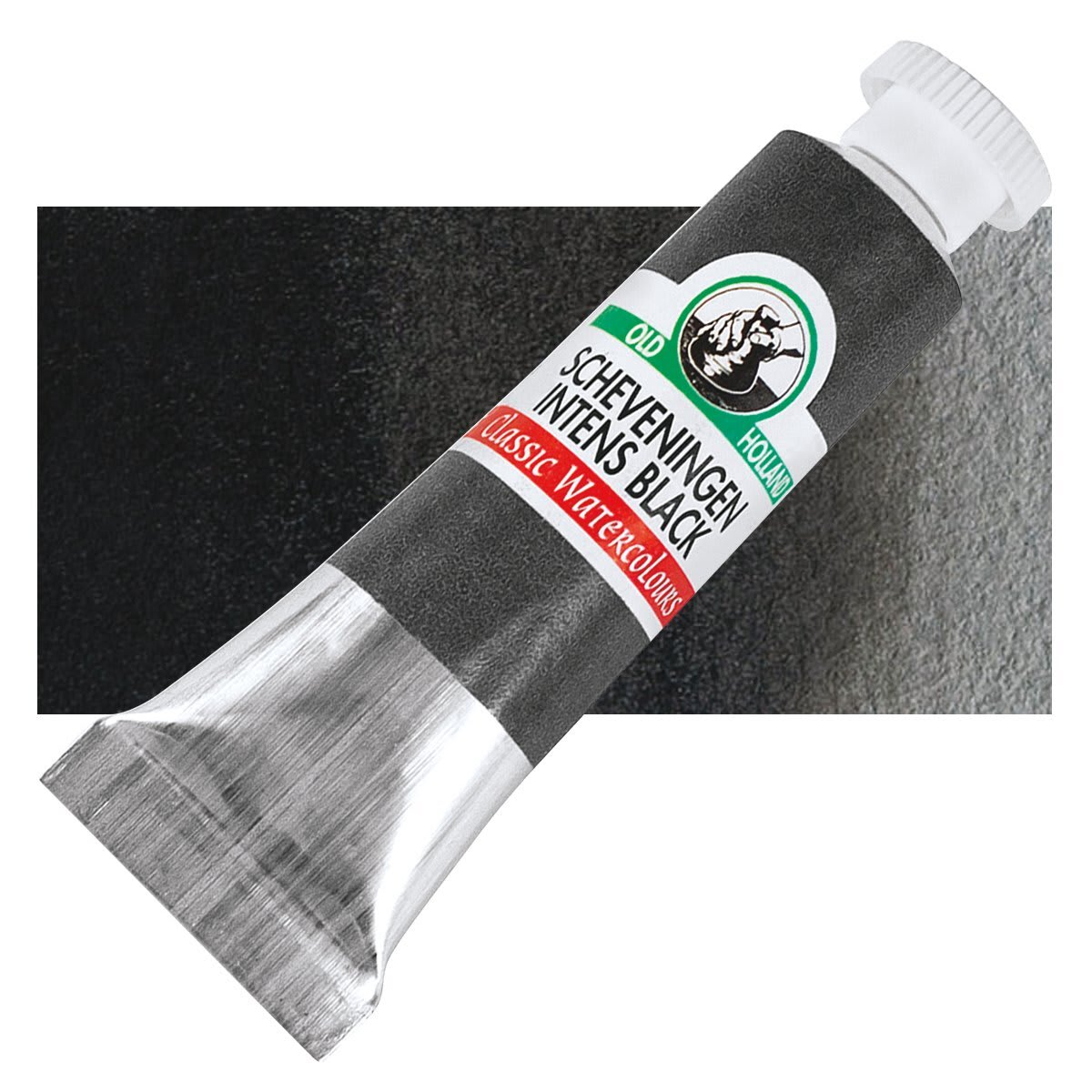 Old Holland Classic Artist Watercolor - Scheveningen Intense Black, 6 ml tube and swatch