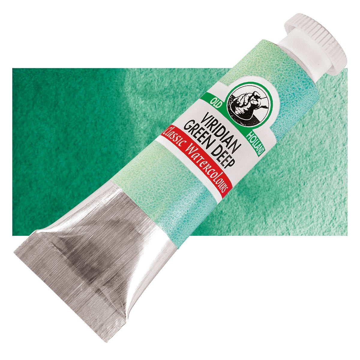 Old Holland Classic Artist Watercolor - Viridian Green Deep, 6 ml tube and swatch